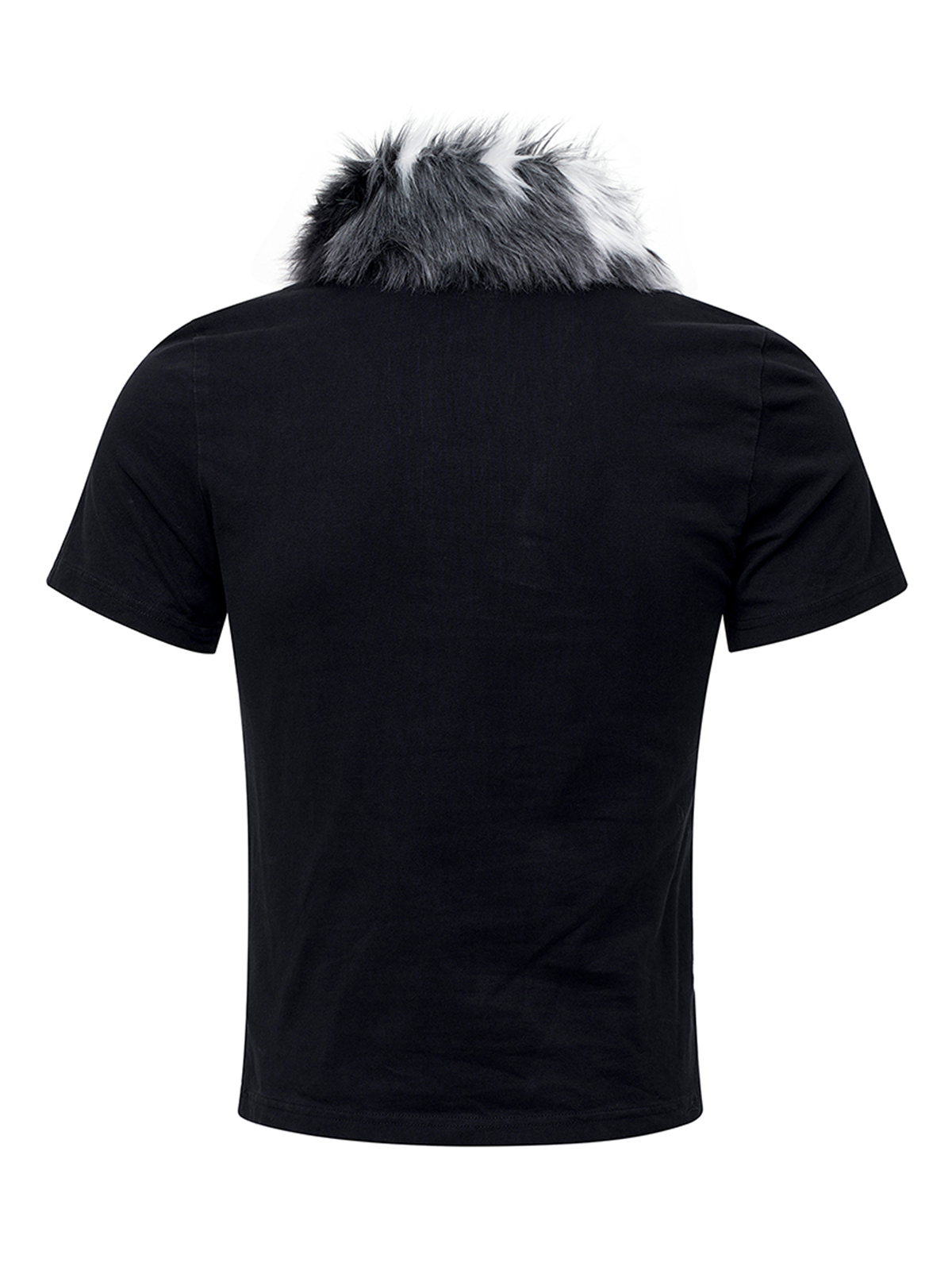 MUD WASH DISTRESSED FUR COLLAR T-SHIRT-WASHED BLACK