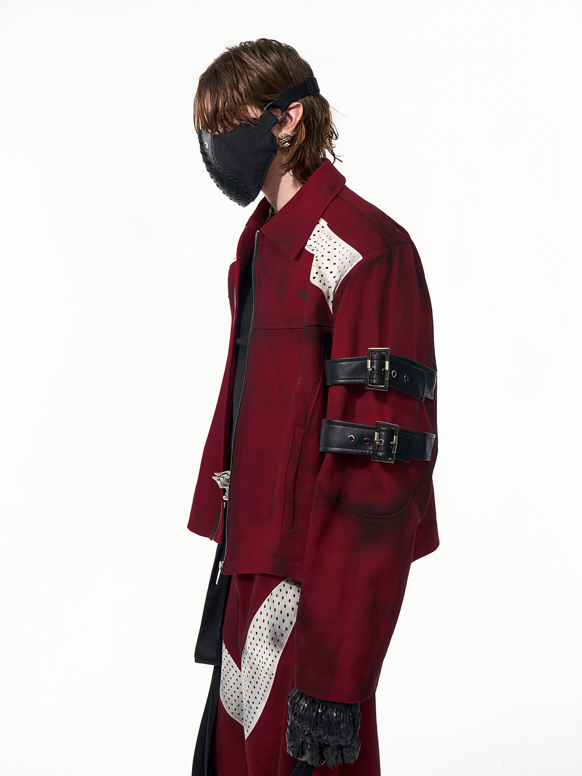 DISTRESSED RED CYBER-MOTO JACKET & PANTS SET-START EXCEED END