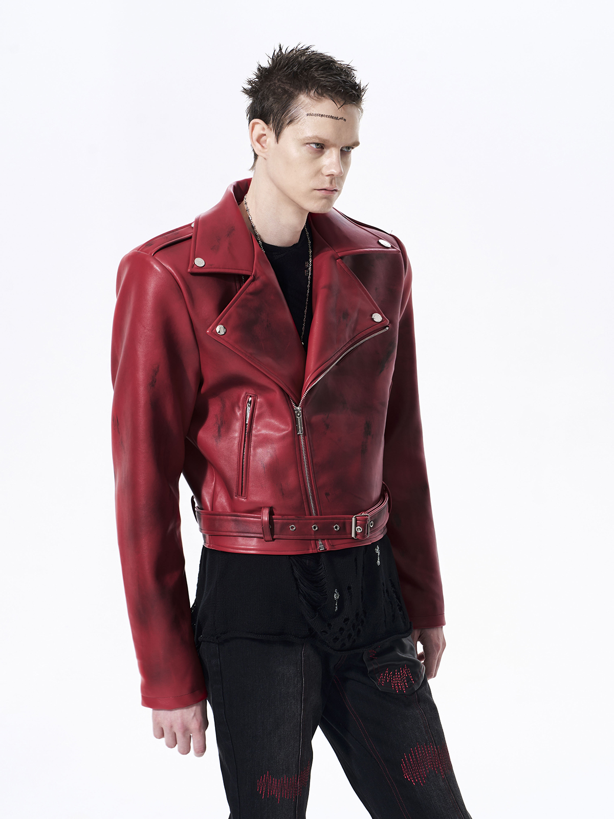 DISTRESSED WAR HORSE BIKER JACKET-RED