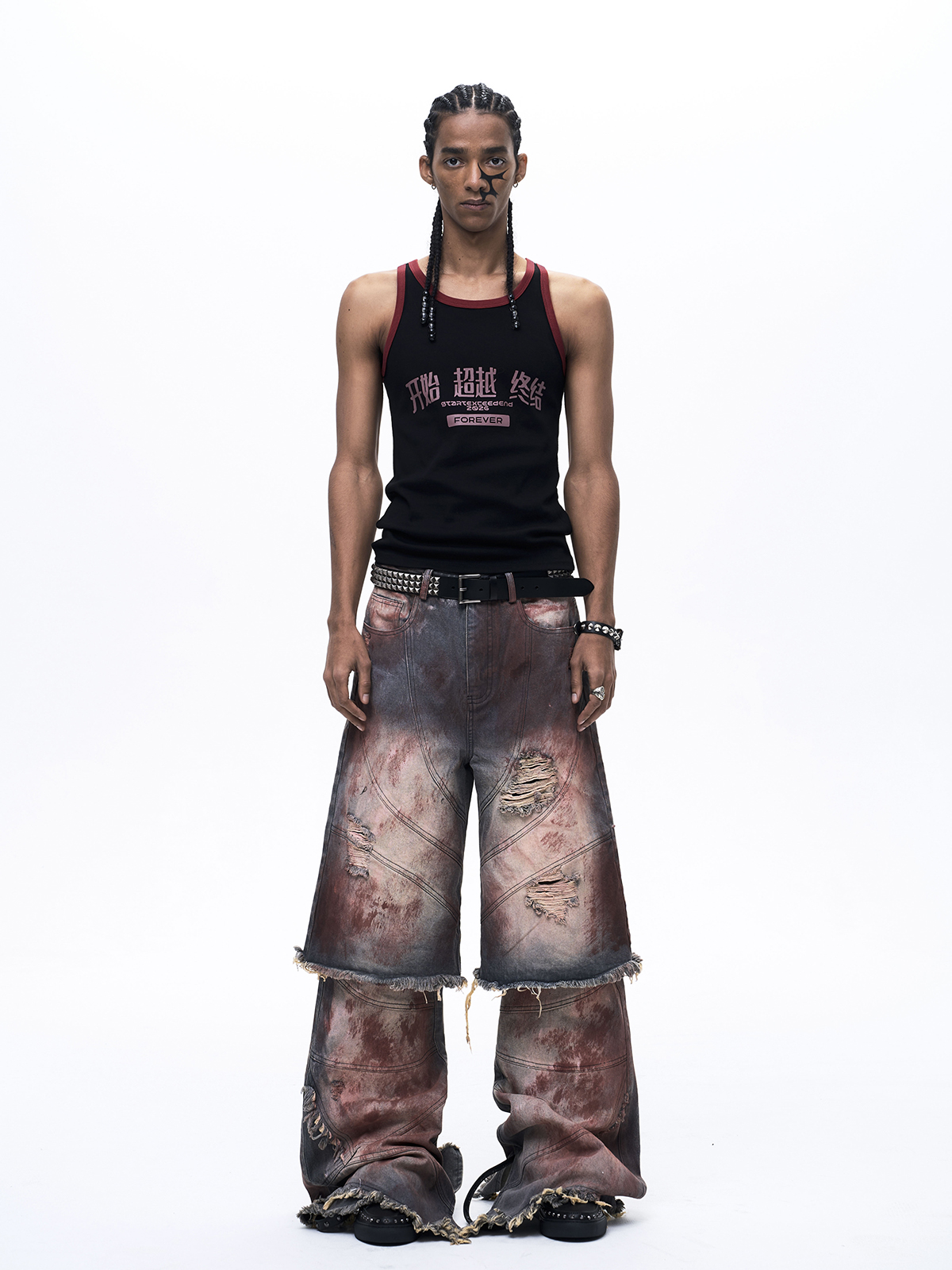 "START EXCEED END" GRAPHIC RINGER TANK TOP-BLACK/RED