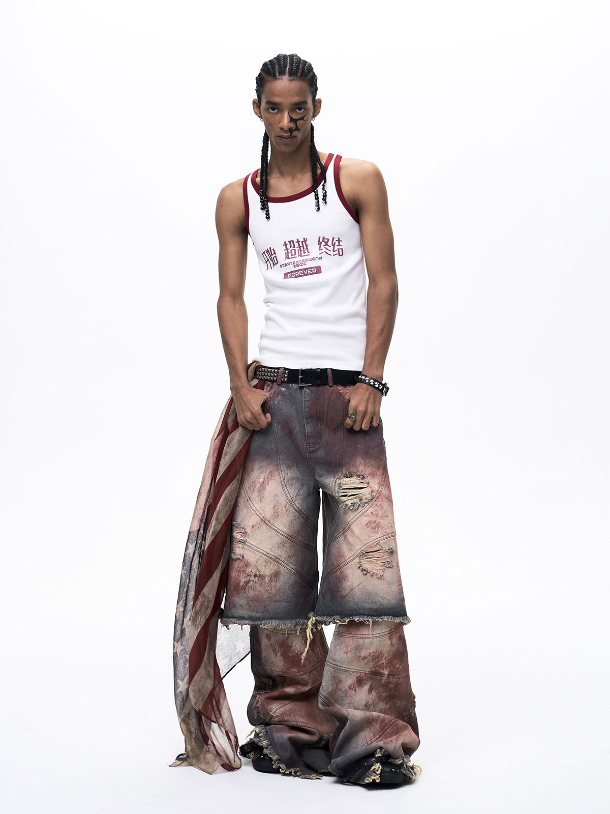 "START EXCEED END" GRAPHIC RINGER TANK TOP-WHITE/RED