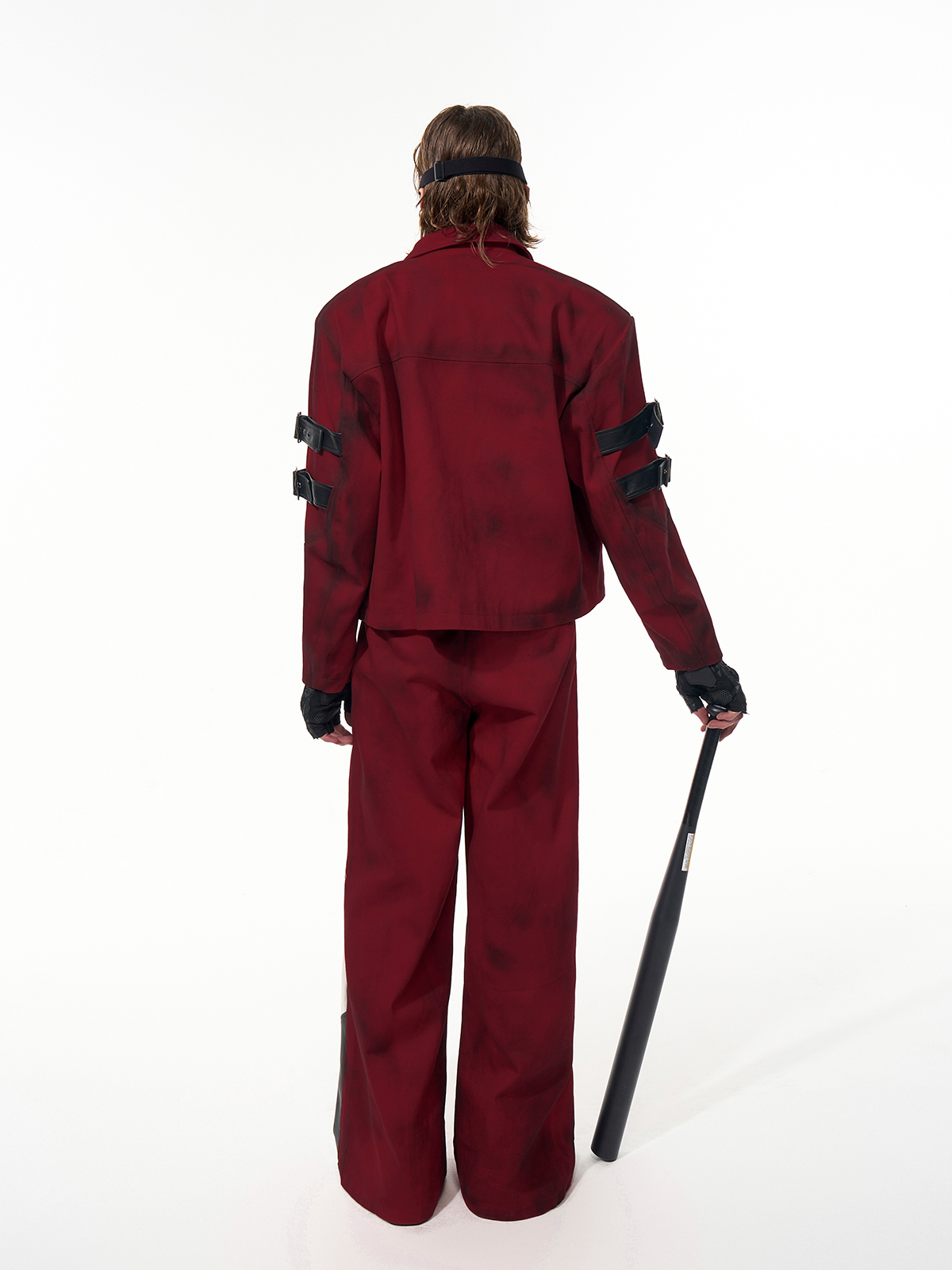 DISTRESSED RED CYBER-MOTO JACKET & PANTS SET-START EXCEED END