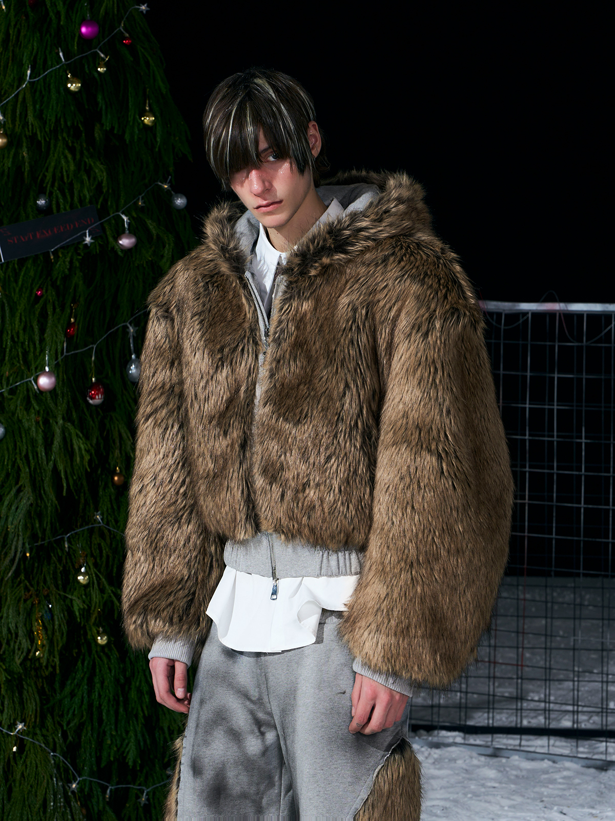 VINTAGE GREY REVERSIBLE FUR HOODIE & FUR PANEL PANTS SET