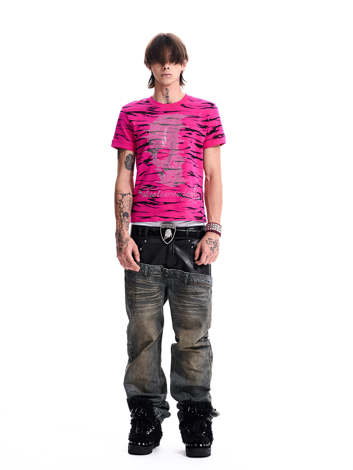 RHINESTONE SKULL TIGER TEE