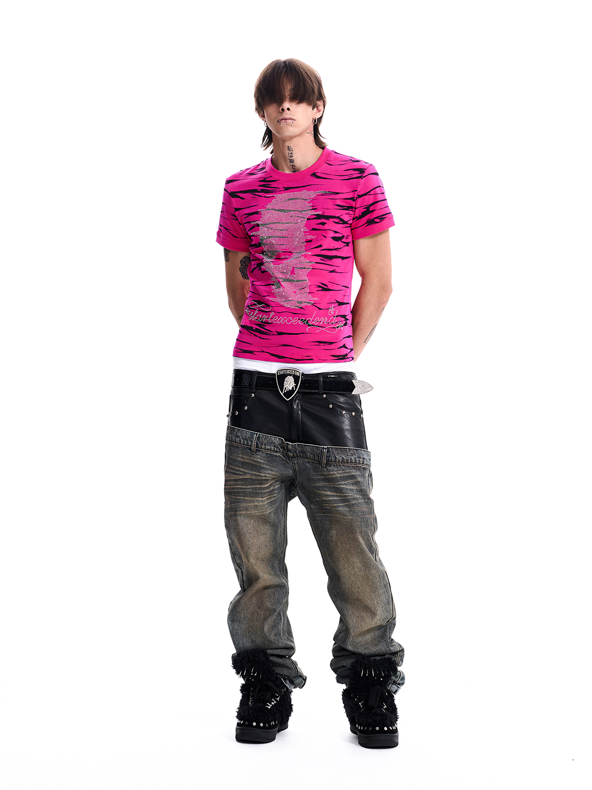 RHINESTONE SKULL TIGER TEE