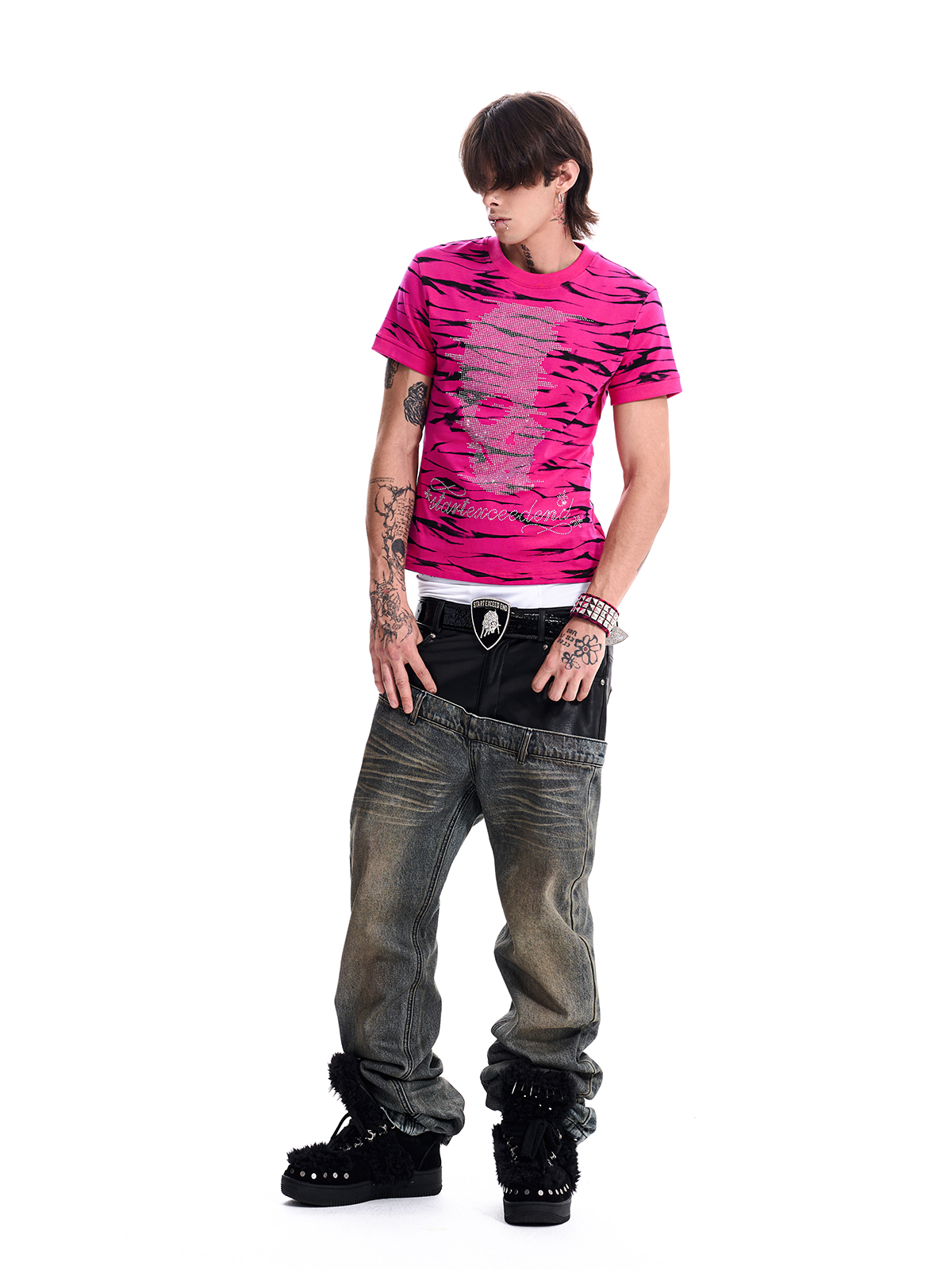 RHINESTONE SKULL TIGER TEE