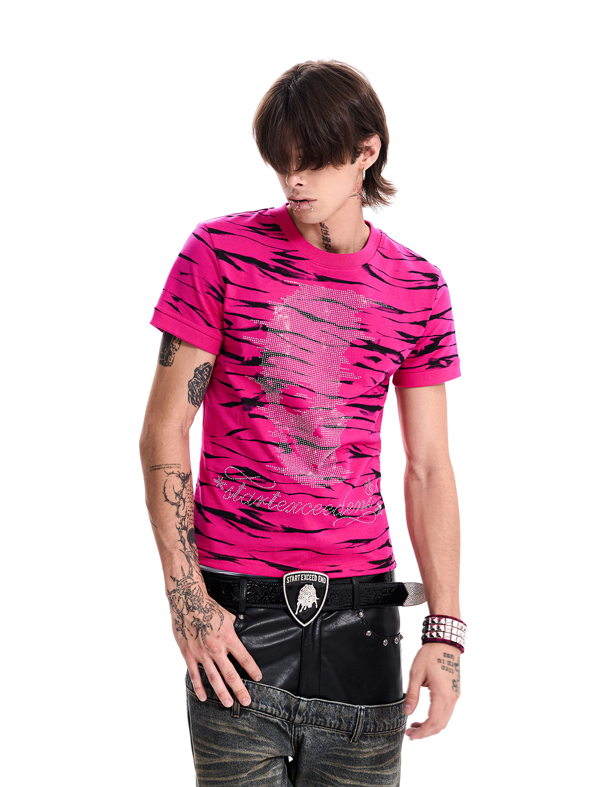 RHINESTONE SKULL TIGER TEE