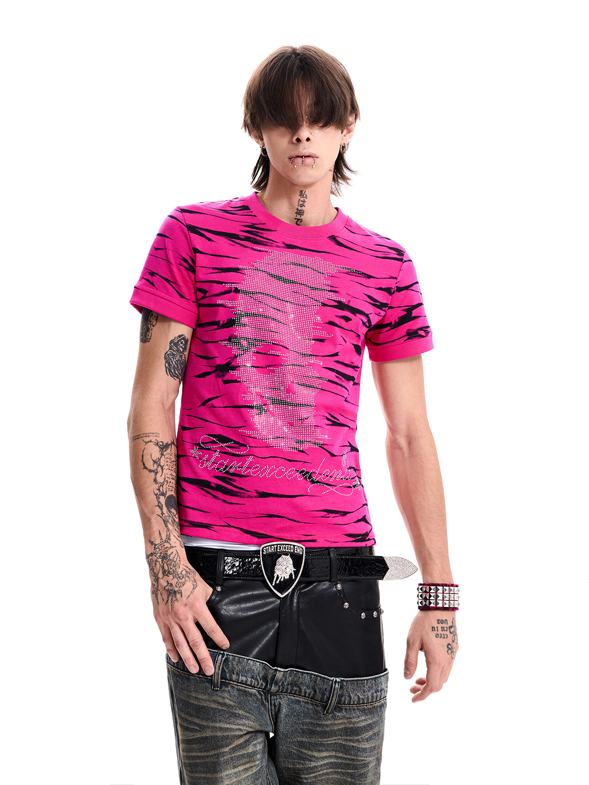 RHINESTONE SKULL TIGER TEE