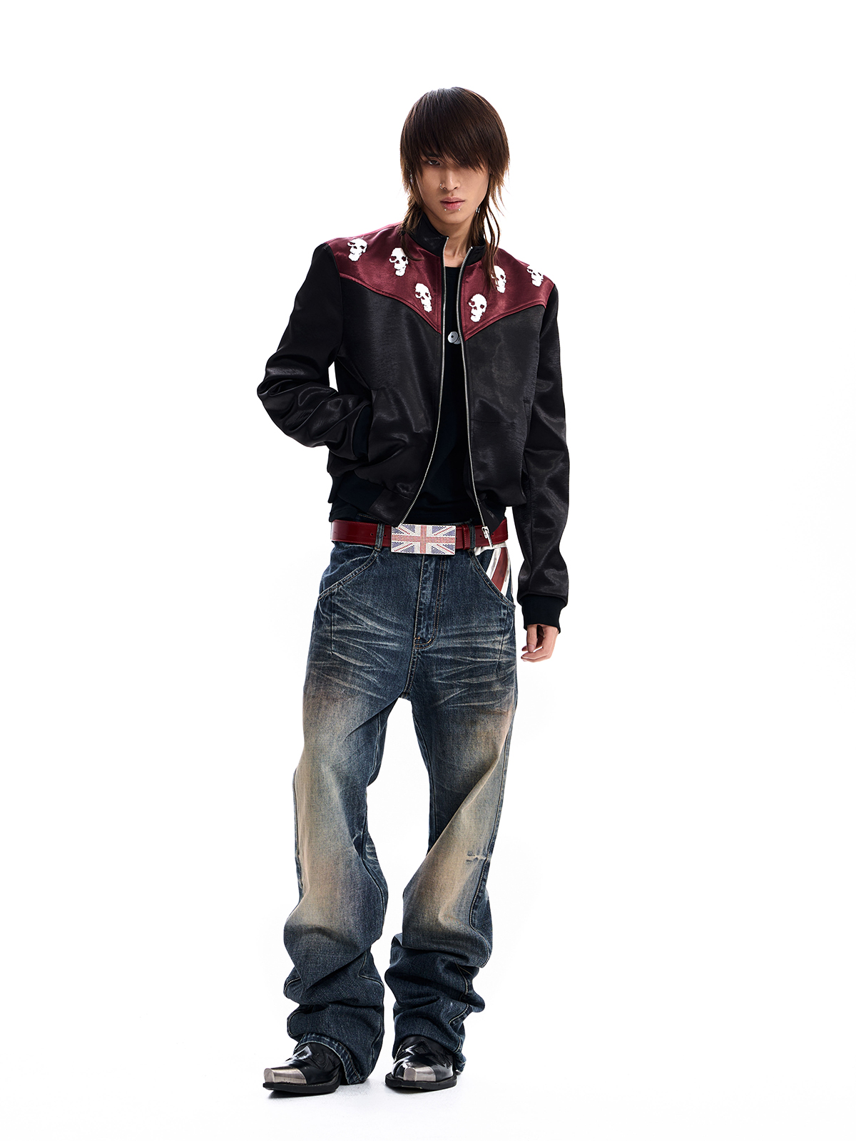 RHINESTONE UNION JACK LEATHER BELT