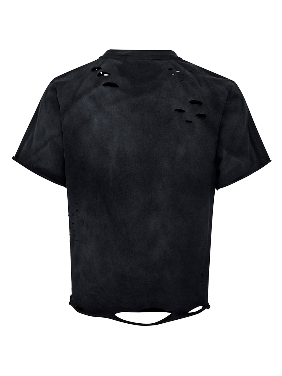 DECONSTRUCTED RHINESTONE CROSS MUD WASH TEE-BLACK