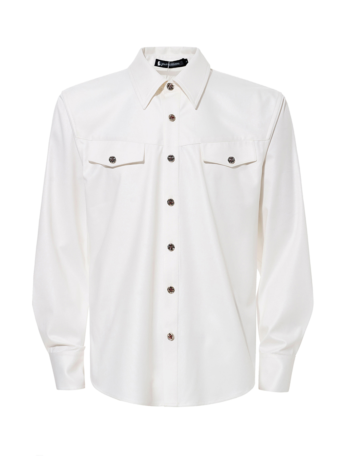 FAUX ACETATE STRUCTURED SHOULDER SHIRT-WHITE
