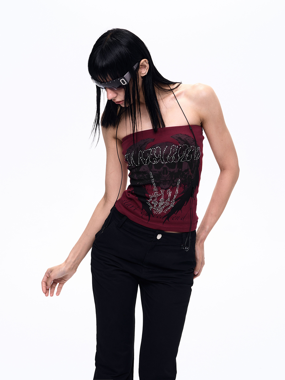 RHINESTONE SKULL GRAPHIC TUBE TOP
