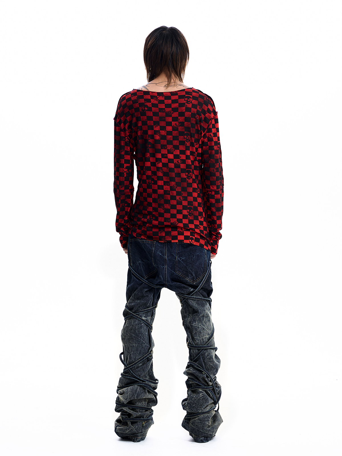 SKULL CHECKERBOARD LONG SLEEVE TEE