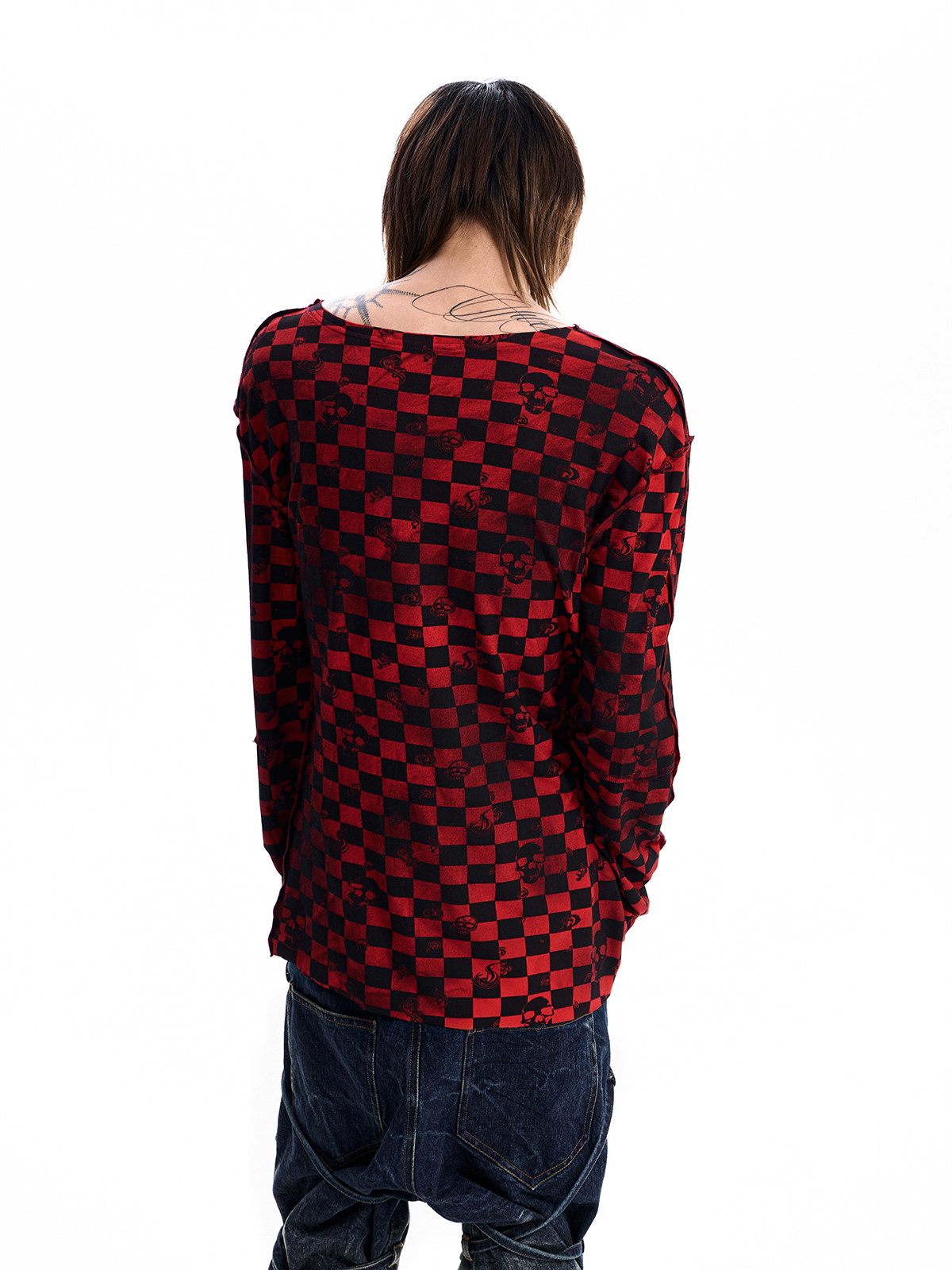 SKULL CHECKERBOARD LONG SLEEVE TEE