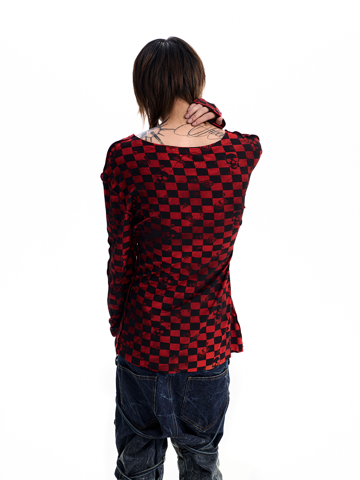 SKULL CHECKERBOARD LONG SLEEVE TEE