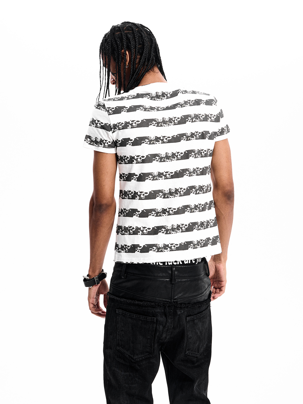 SKULL STRIPE RHINESTONE TEE