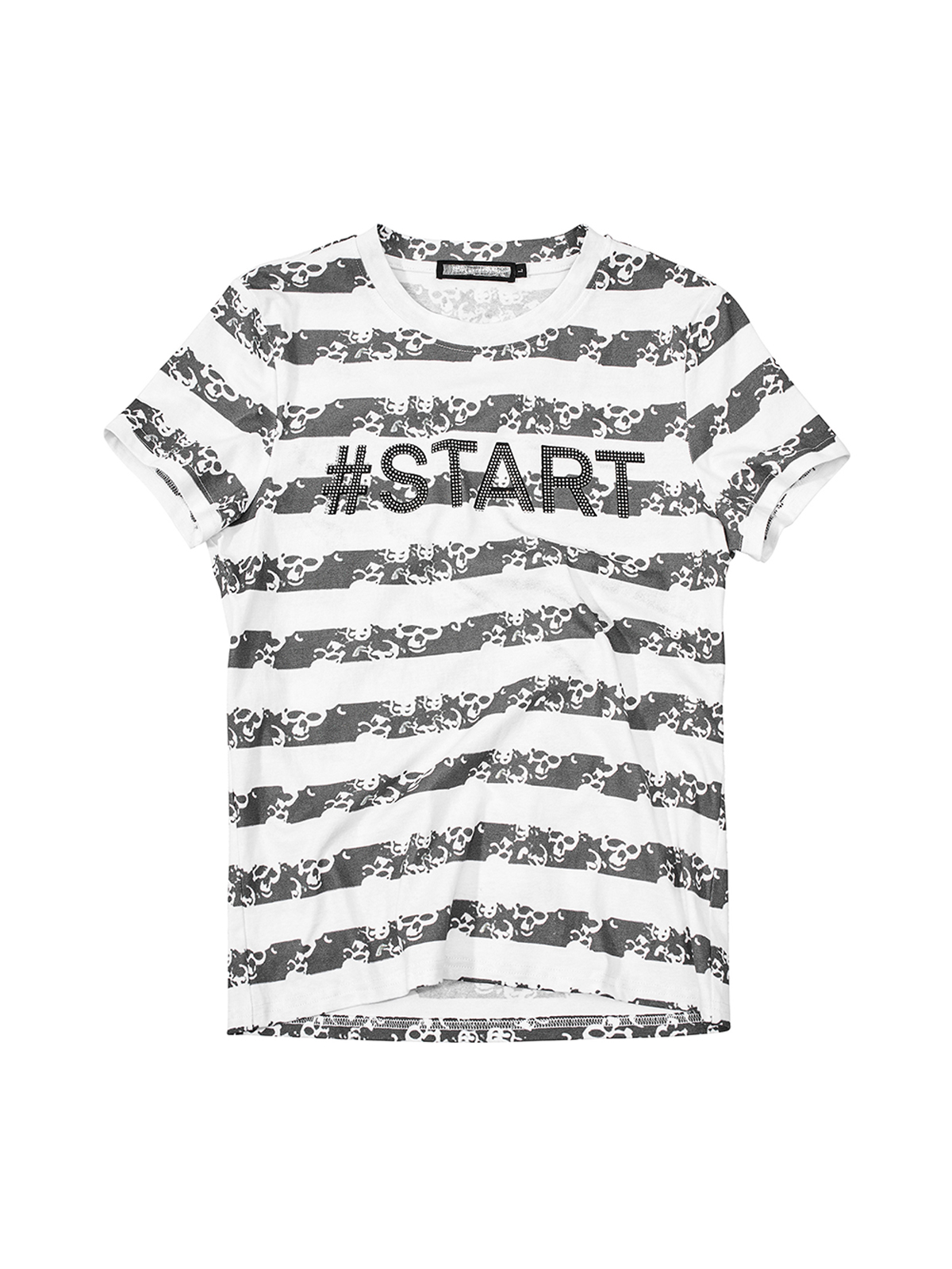 SKULL STRIPE RHINESTONE TEE