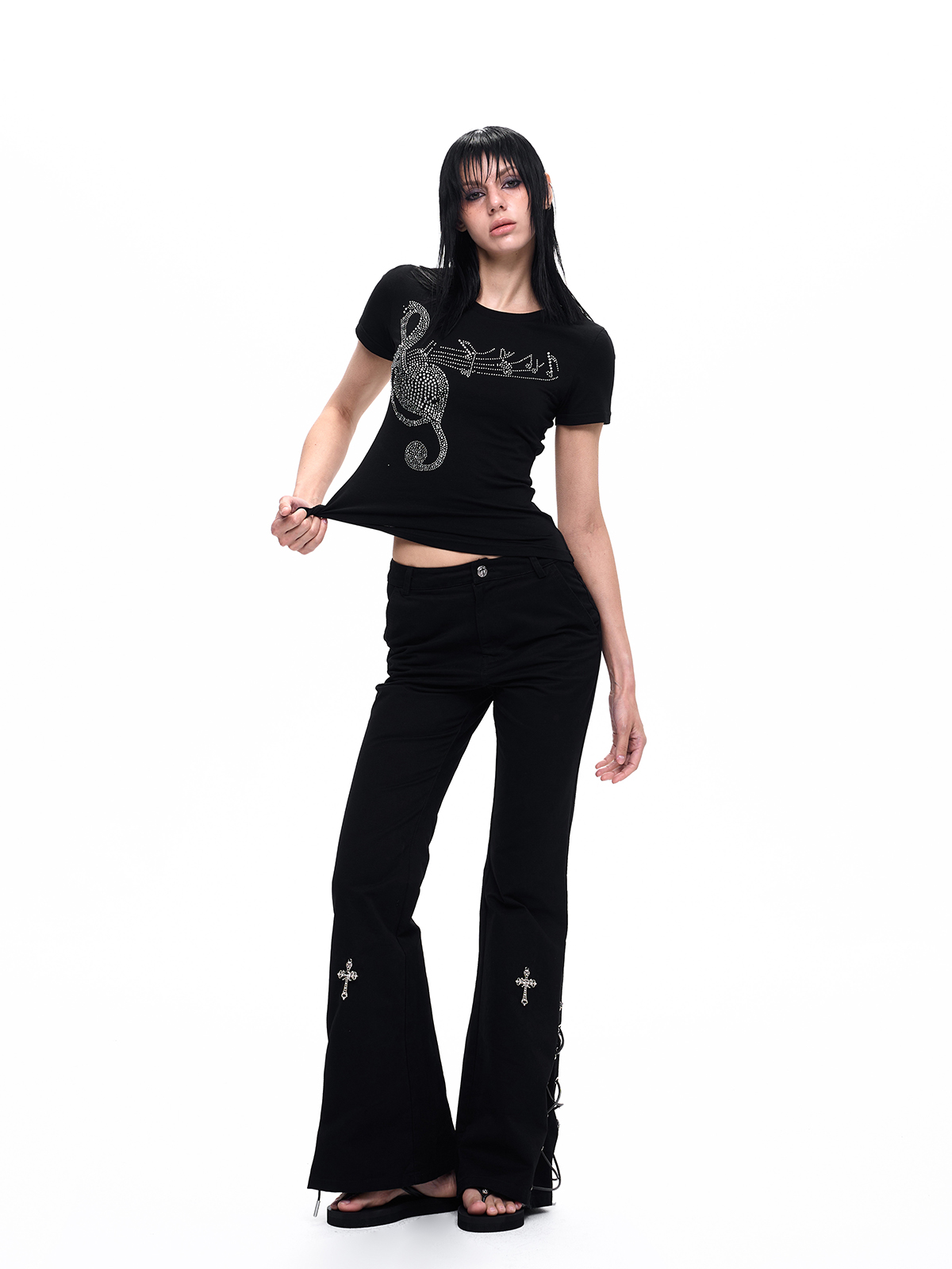 CROSS LACE-UP FLARE PANTS