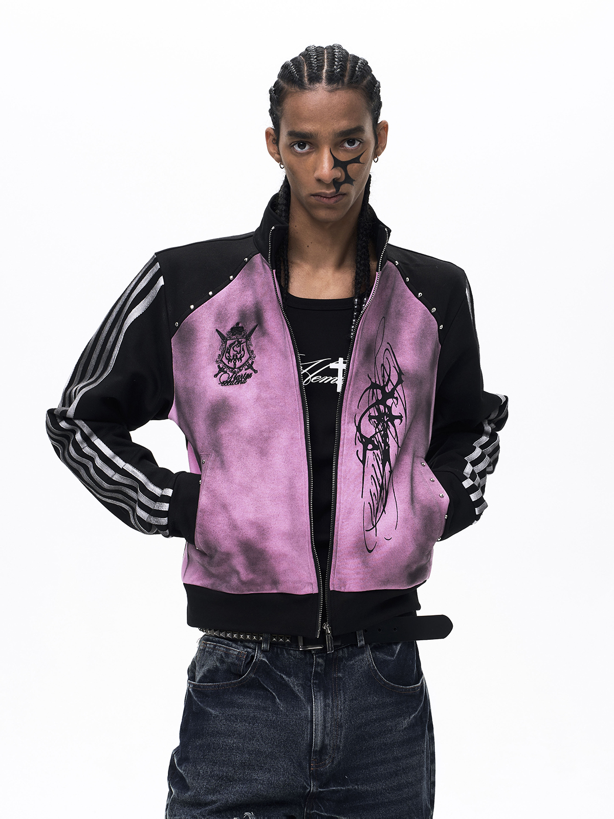 DIRT SPRAY DISTRESSED MOCK NECK ZIP-UP-DIRTY PINK