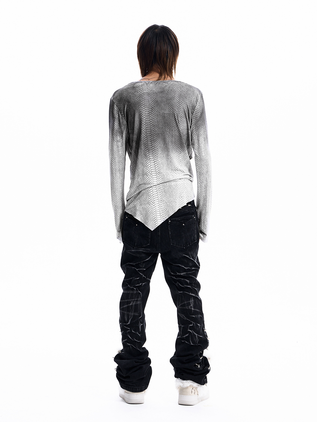 SNAKESKIN DRAPED LONG SLEEVE TEE