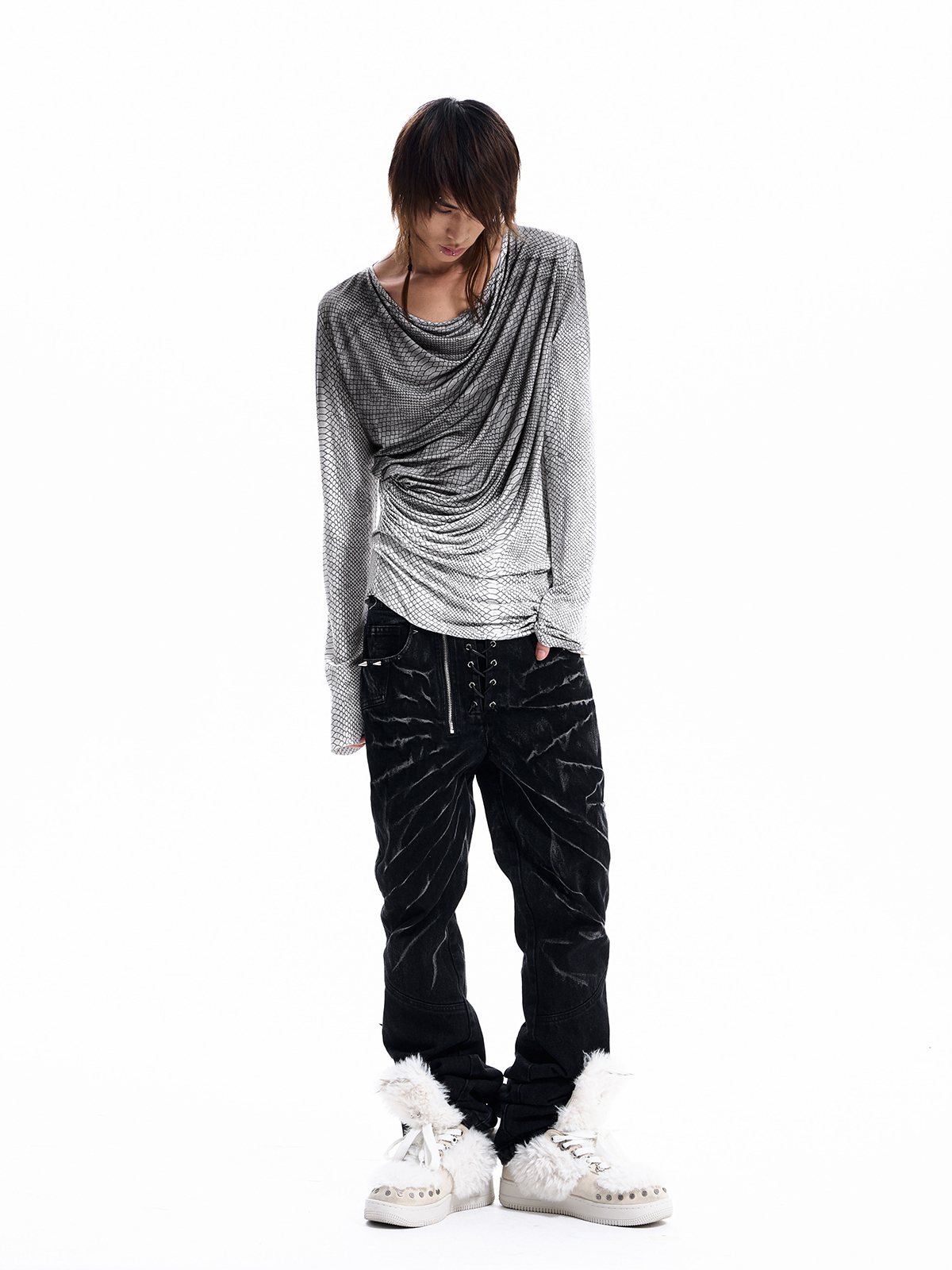 SNAKESKIN DRAPED LONG SLEEVE TEE