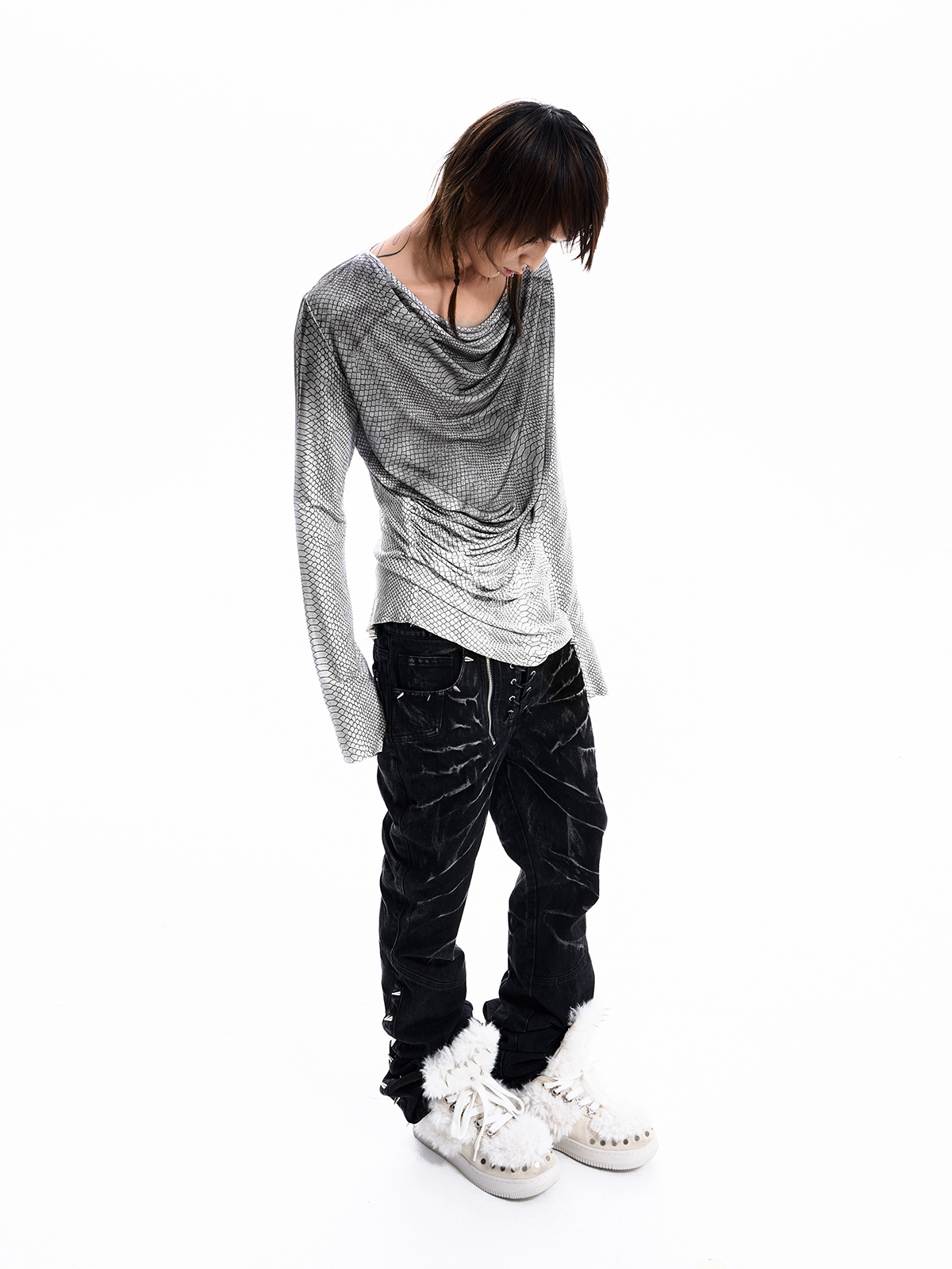 SNAKESKIN DRAPED LONG SLEEVE TEE
