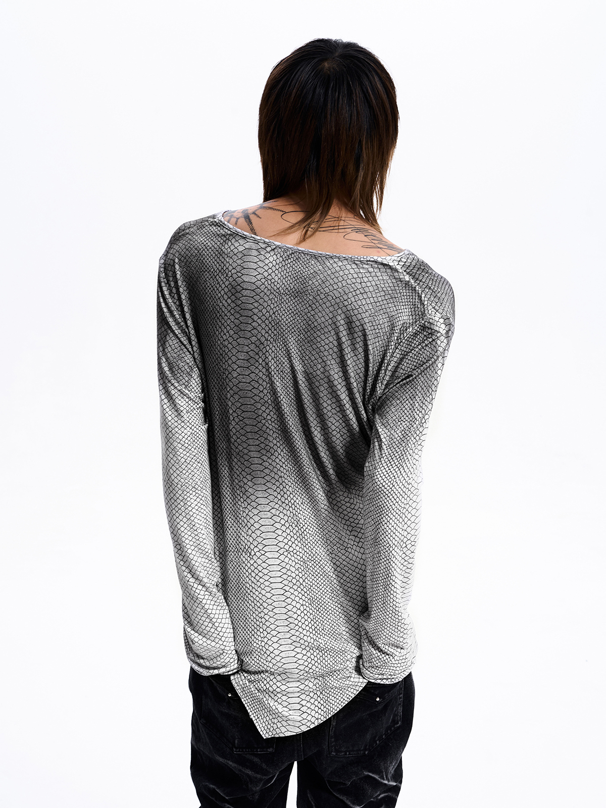 SNAKESKIN DRAPED LONG SLEEVE TEE