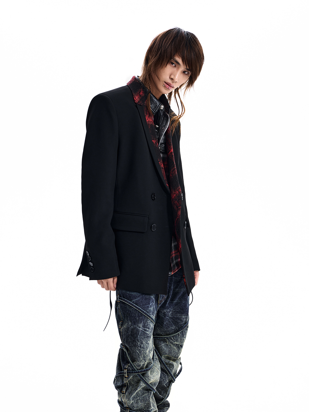 SNAKESKIN PANEL DOUBLE BREASTED BLAZER