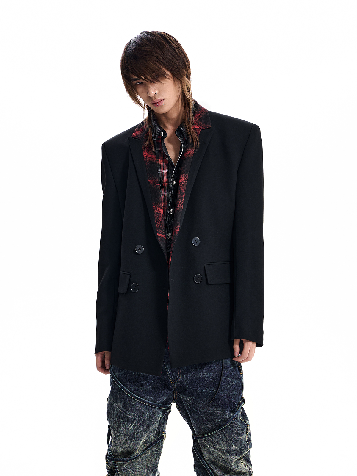 SNAKESKIN PANEL DOUBLE BREASTED BLAZER