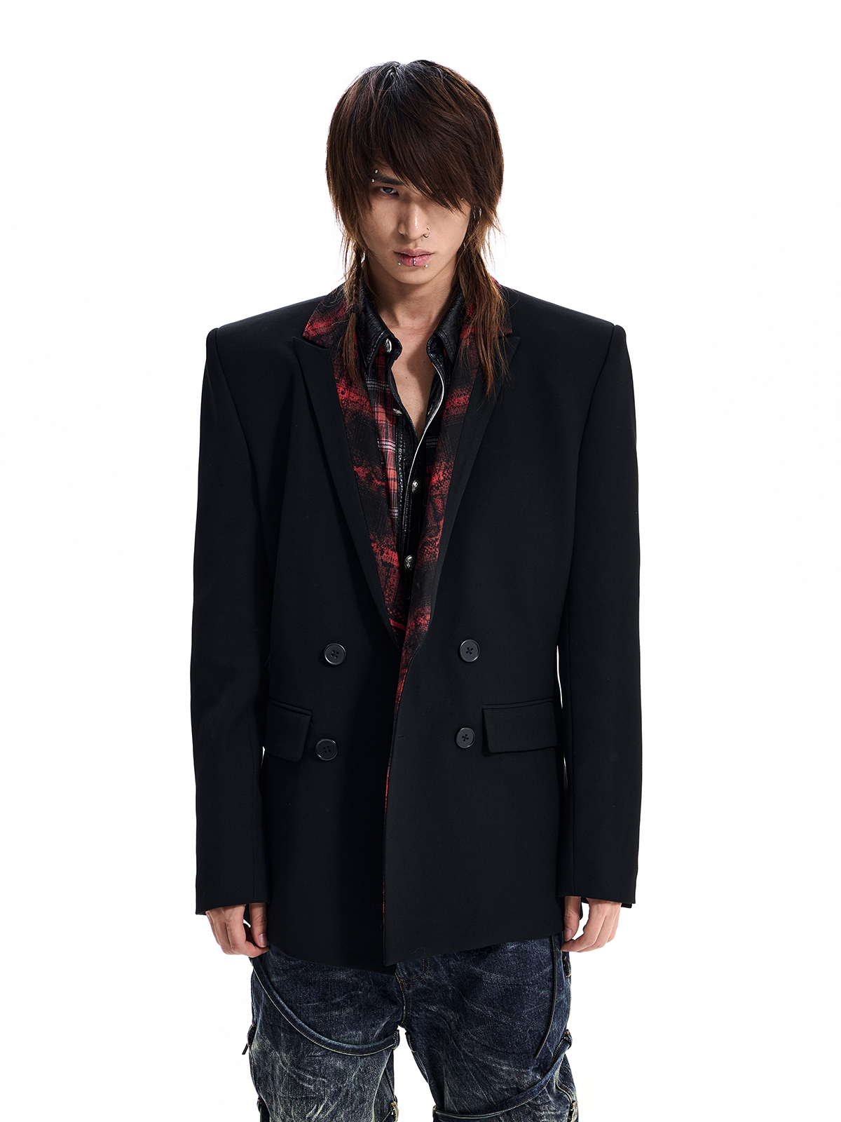 SNAKESKIN PANEL DOUBLE BREASTED BLAZER