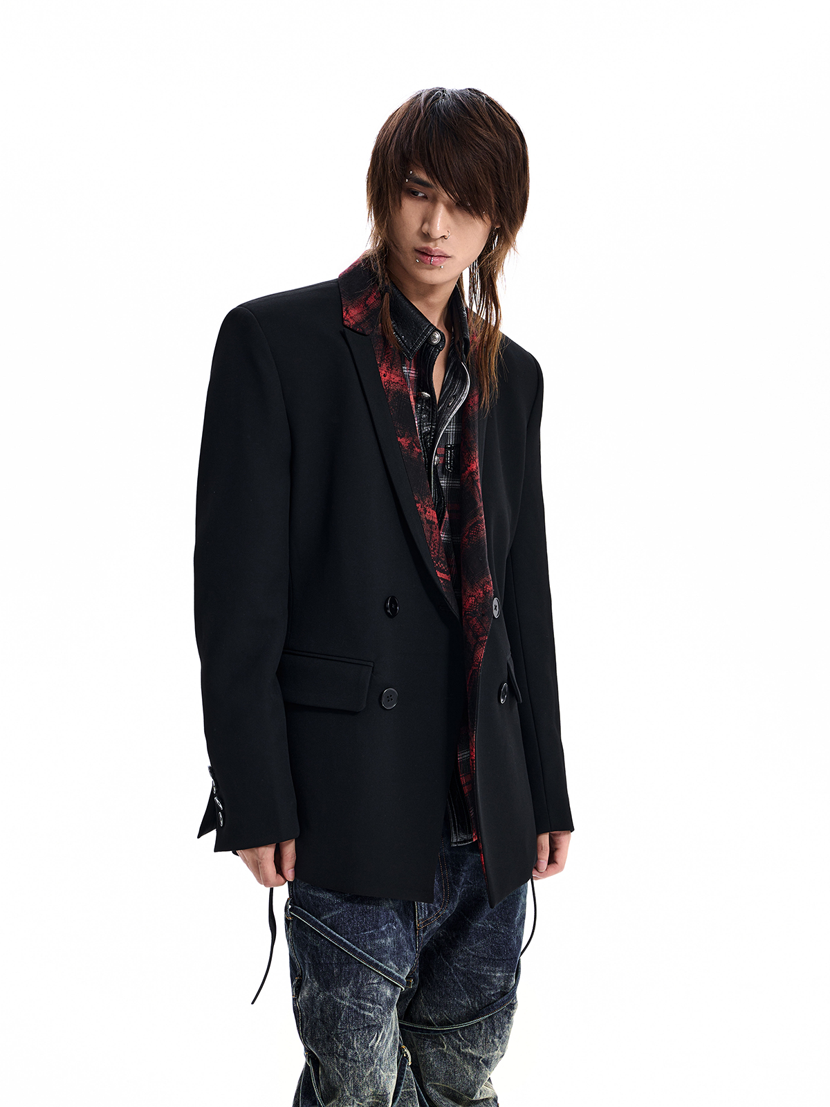 SNAKESKIN PANEL DOUBLE BREASTED BLAZER