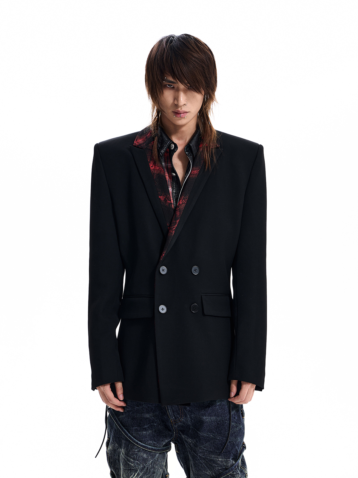SNAKESKIN PANEL DOUBLE BREASTED BLAZER