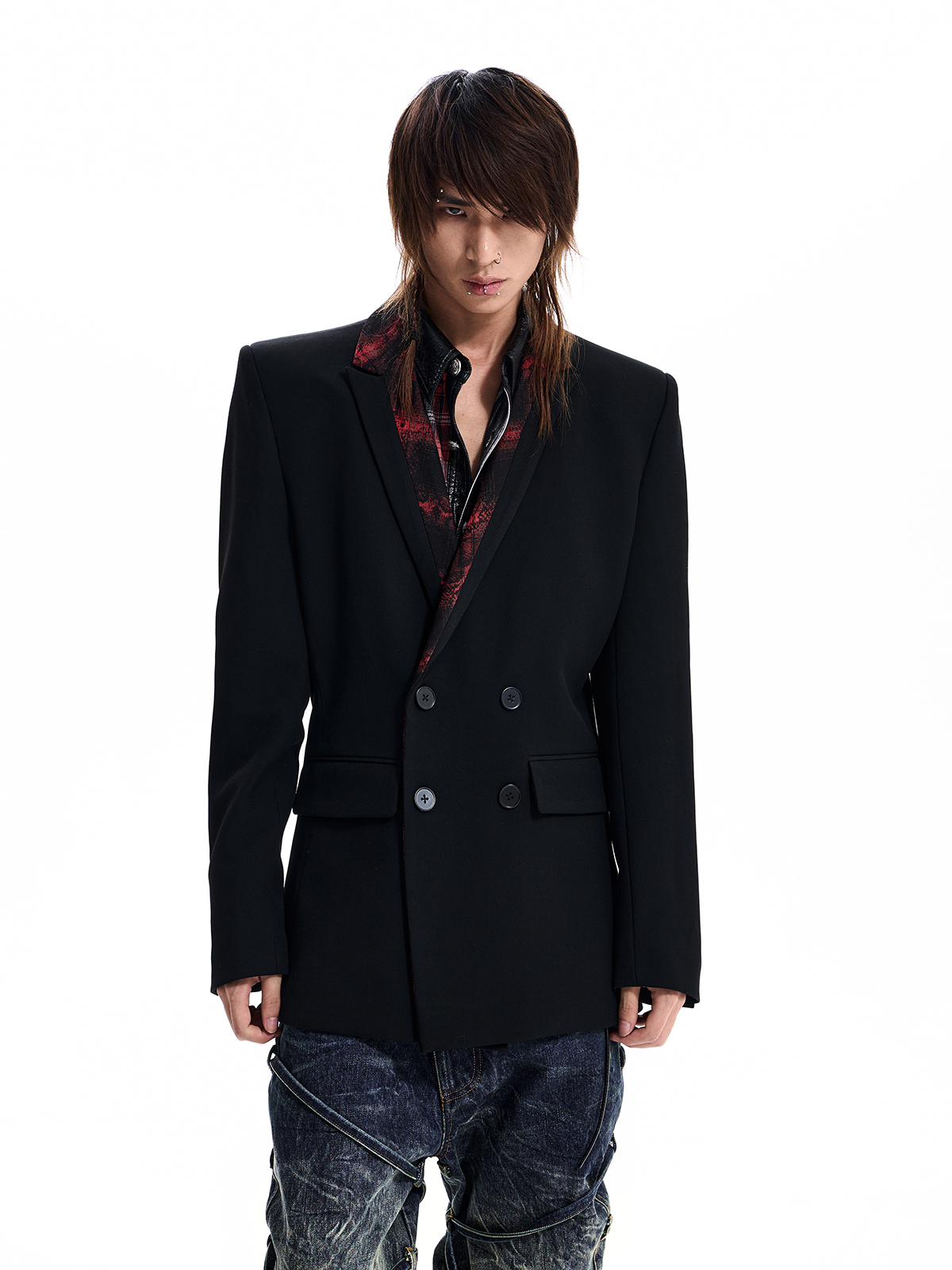 SNAKESKIN PANEL DOUBLE BREASTED BLAZER