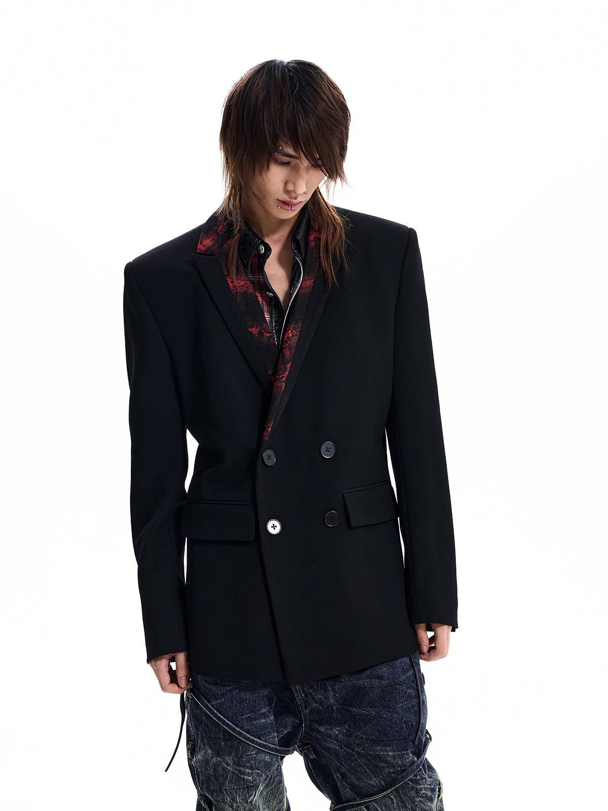 SNAKESKIN PANEL DOUBLE BREASTED BLAZER