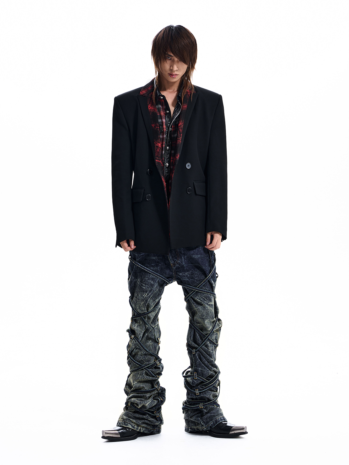 SNAKESKIN PANEL DOUBLE BREASTED BLAZER