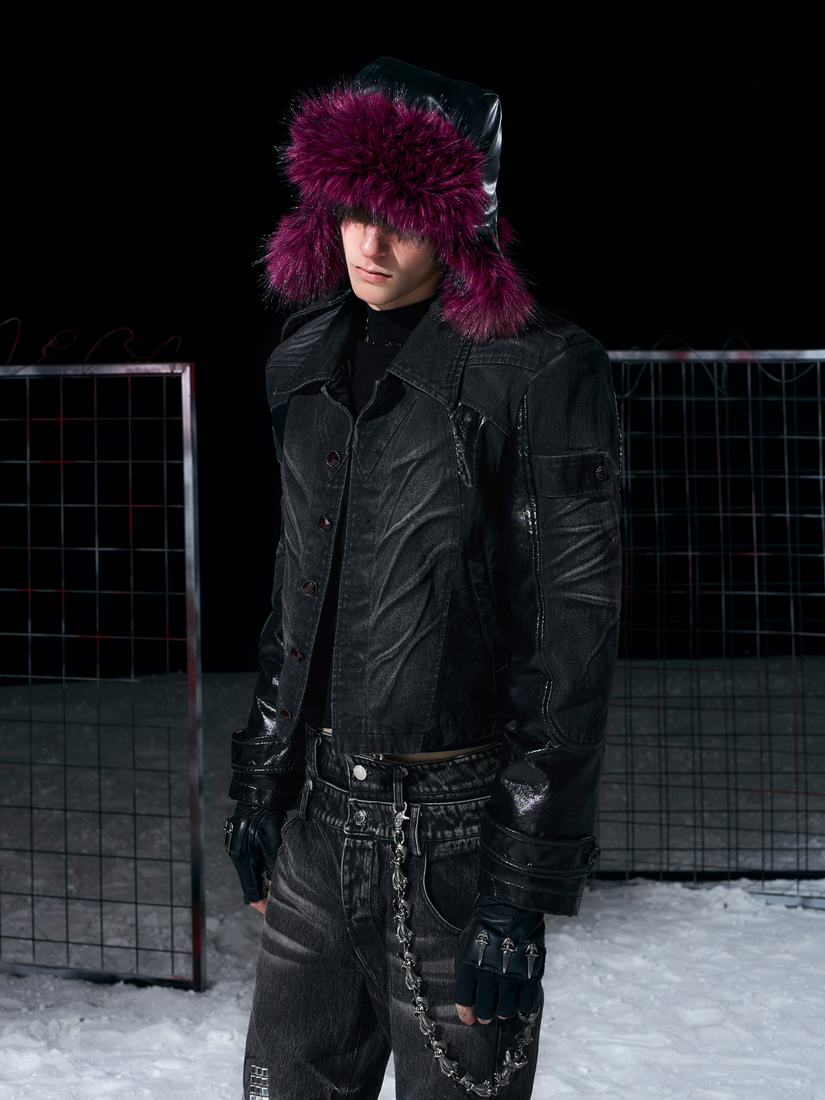 ROSE RED LEATHER FUR TRAPPER