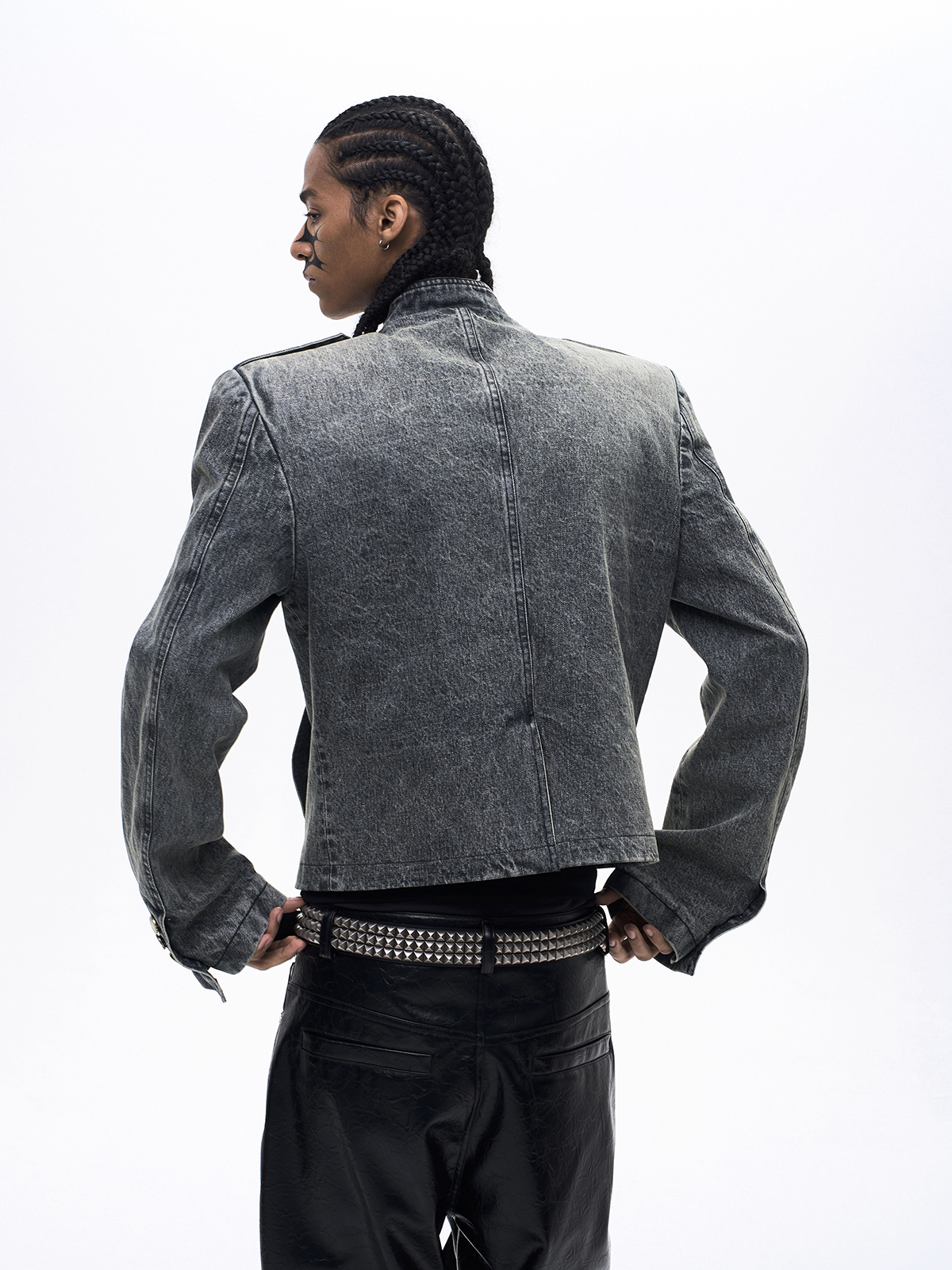 VINTAGE COURT-STYLE DENIM JACKET-ACID WASH GREY