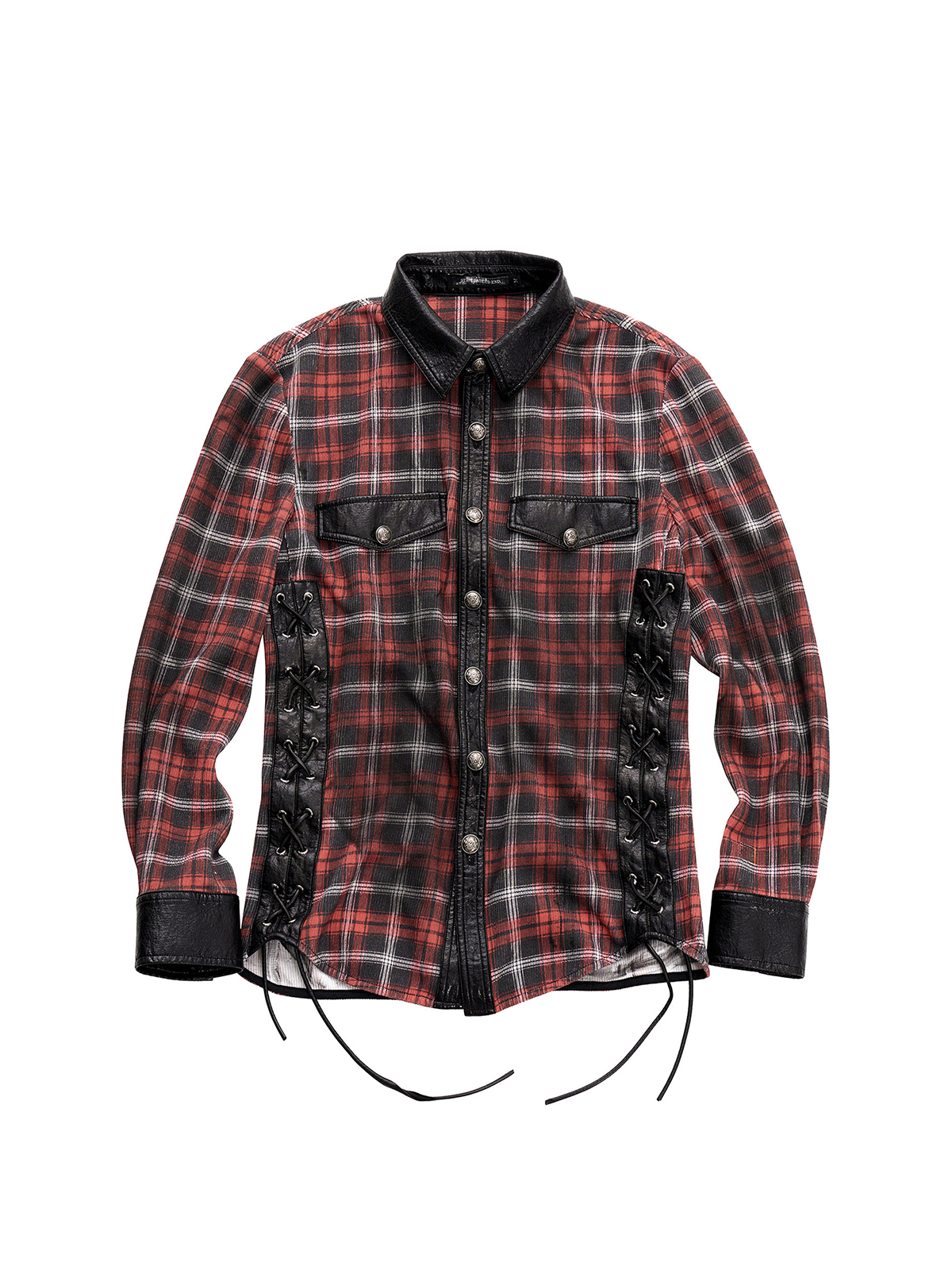 STRAPPED PLAID PANEL SHIRT