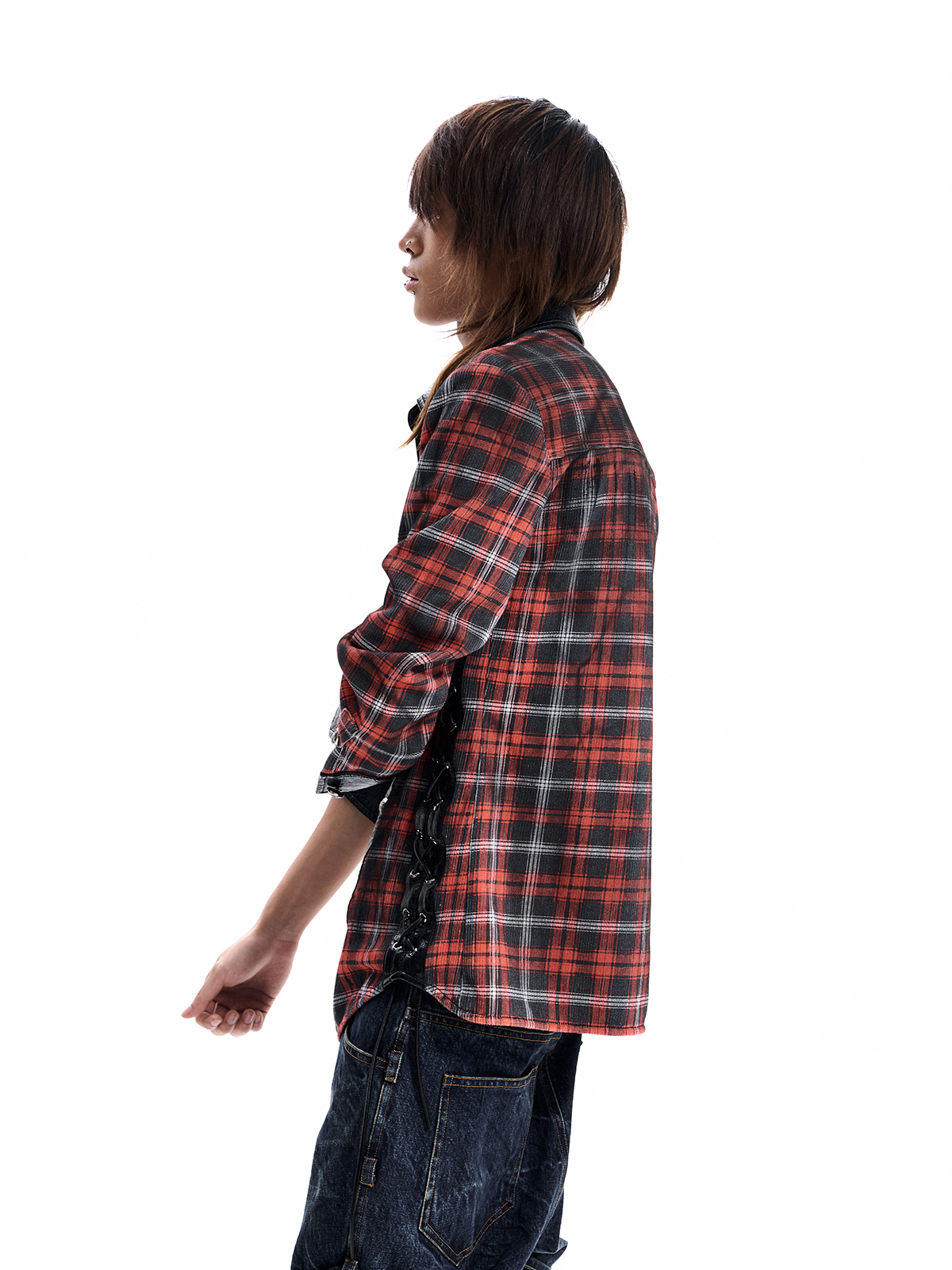 STRAPPED PLAID PANEL SHIRT