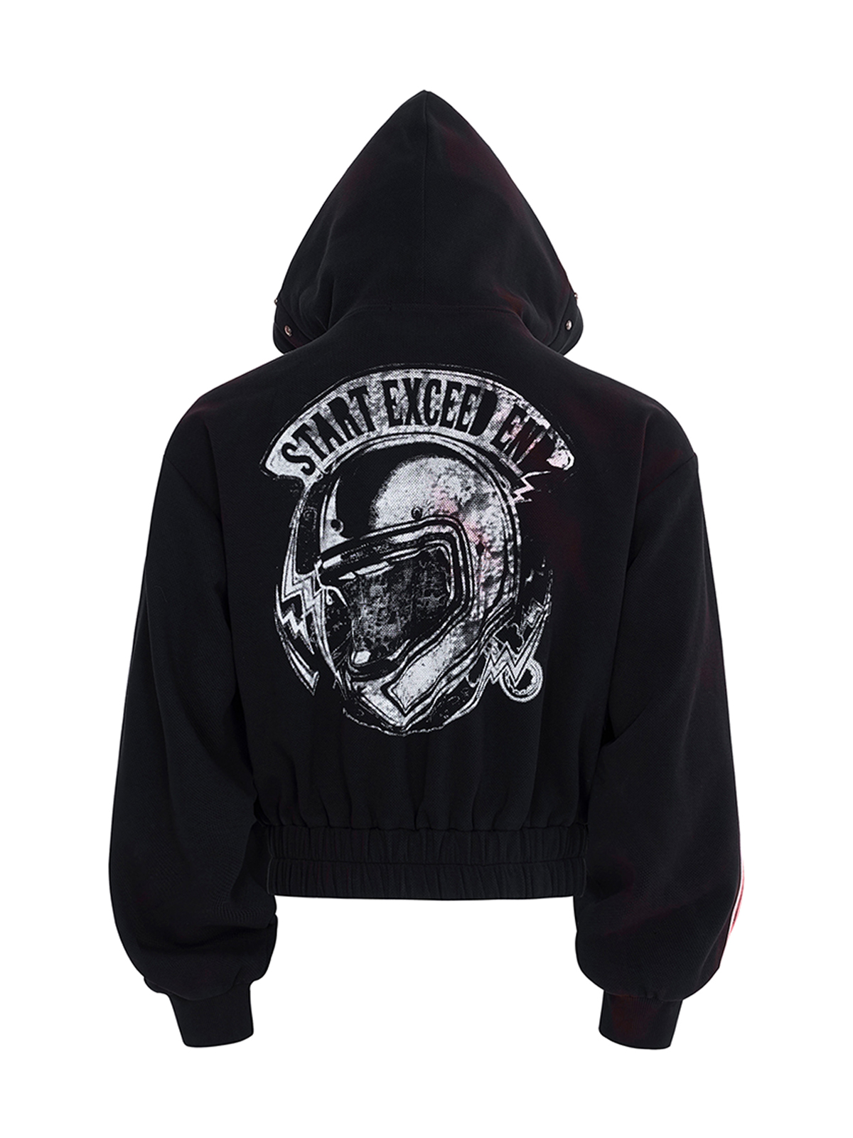 DISTRESSED MOTO BADGE 4-STRIPE TRACKSUIT SET-BLACK