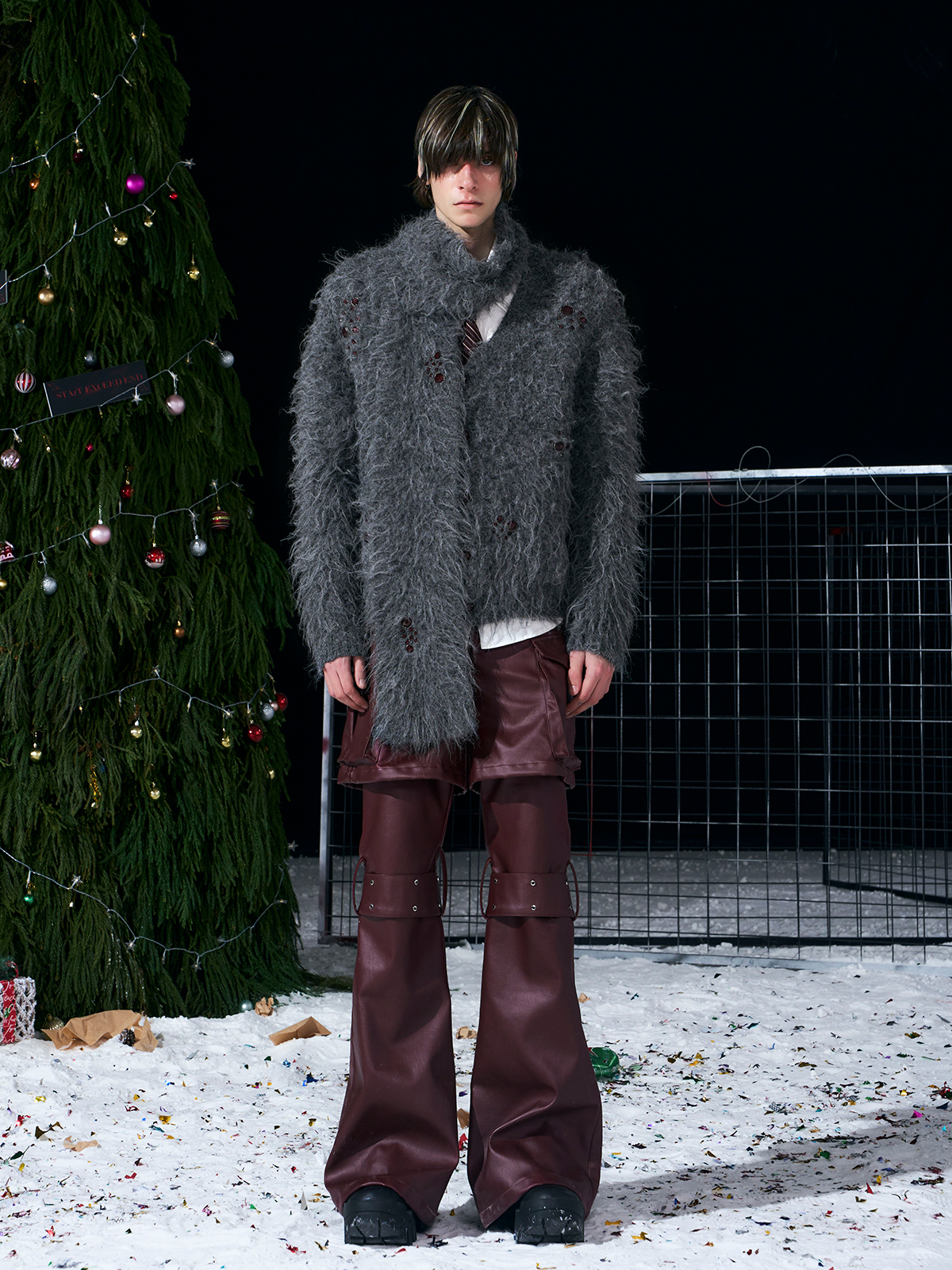 GREY FUZZY MOHAIR CARDIGAN & SCARF SET