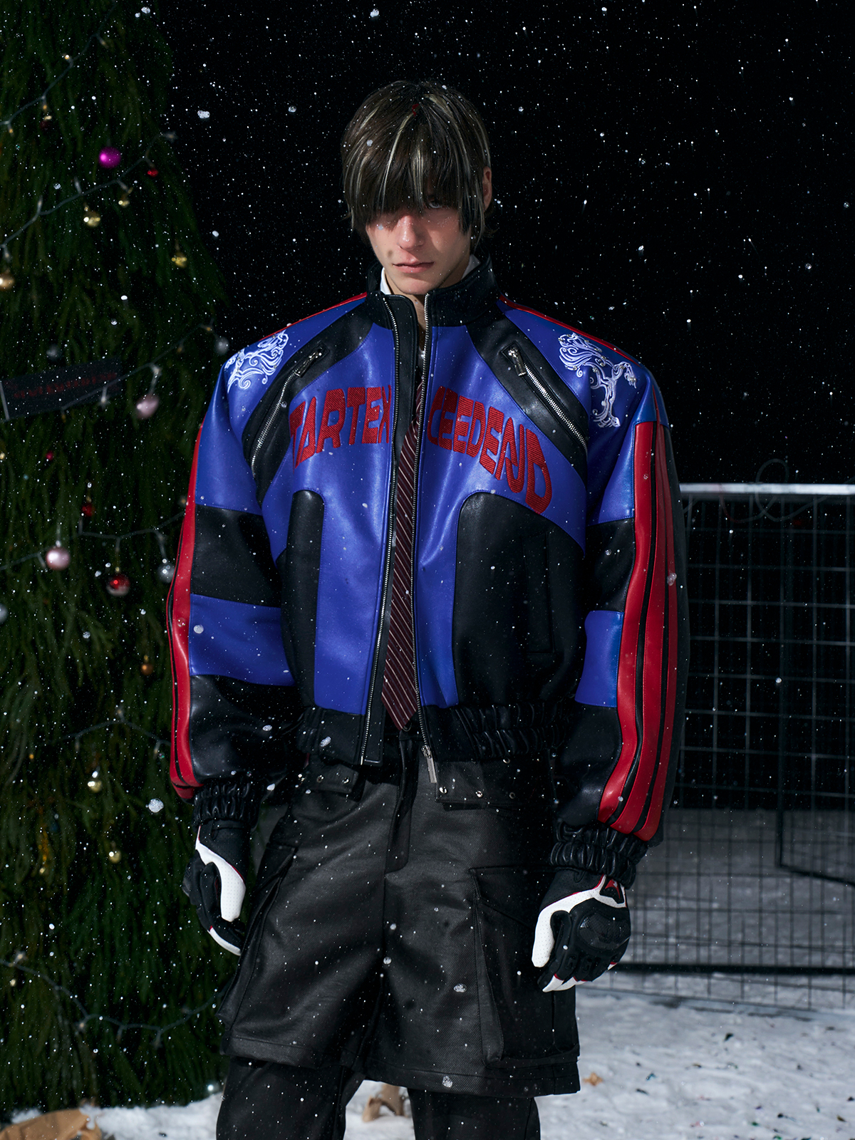 ROYAL BLUE & BLACK EMBROIDERED RACING JACKET