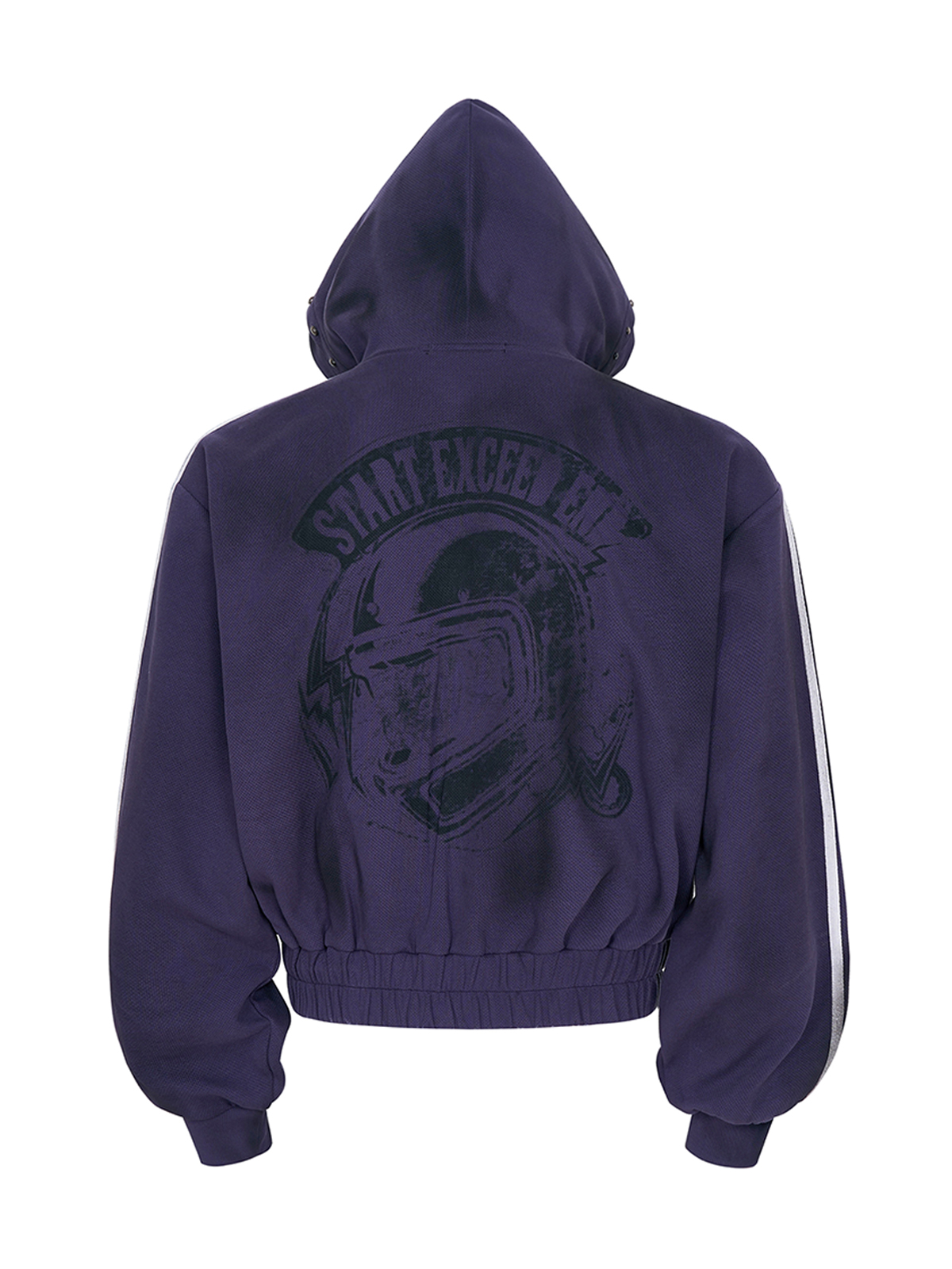DISTRESSED MOTO BADGE 4-STRIPE TRACKSUIT SET-DEEP PURPLE