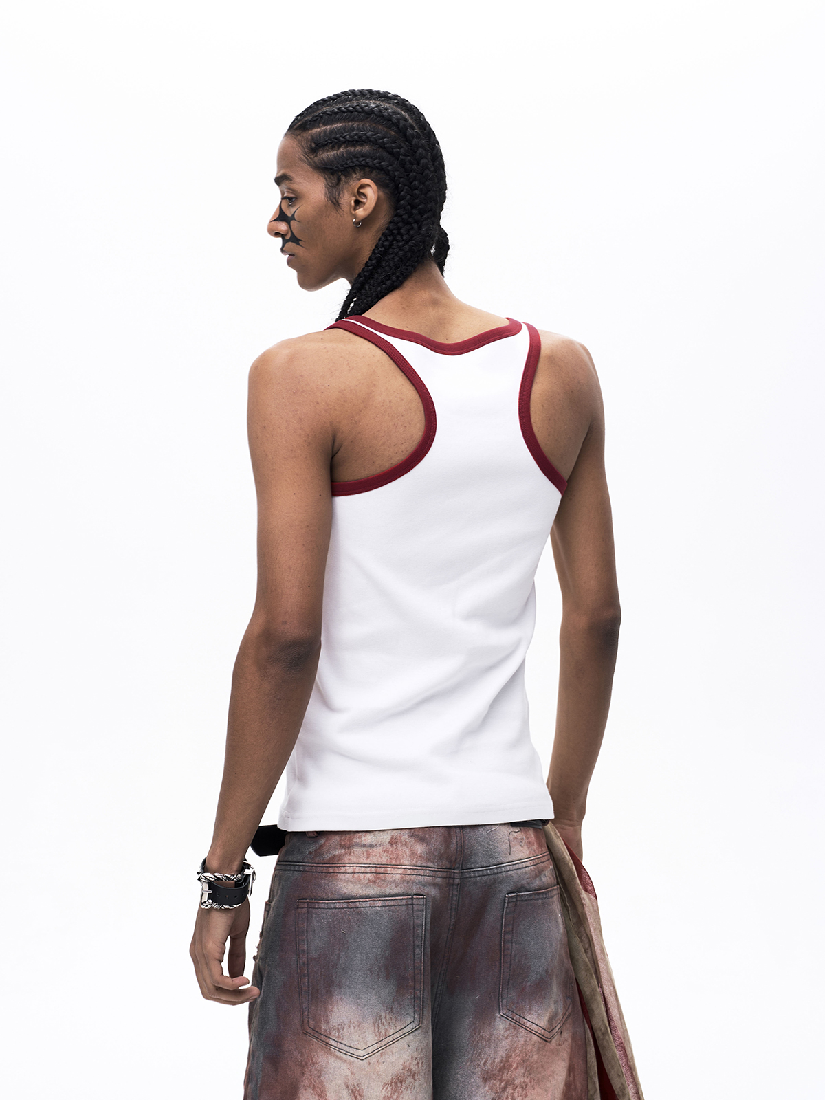 "START EXCEED END" GRAPHIC RINGER TANK TOP-WHITE/RED