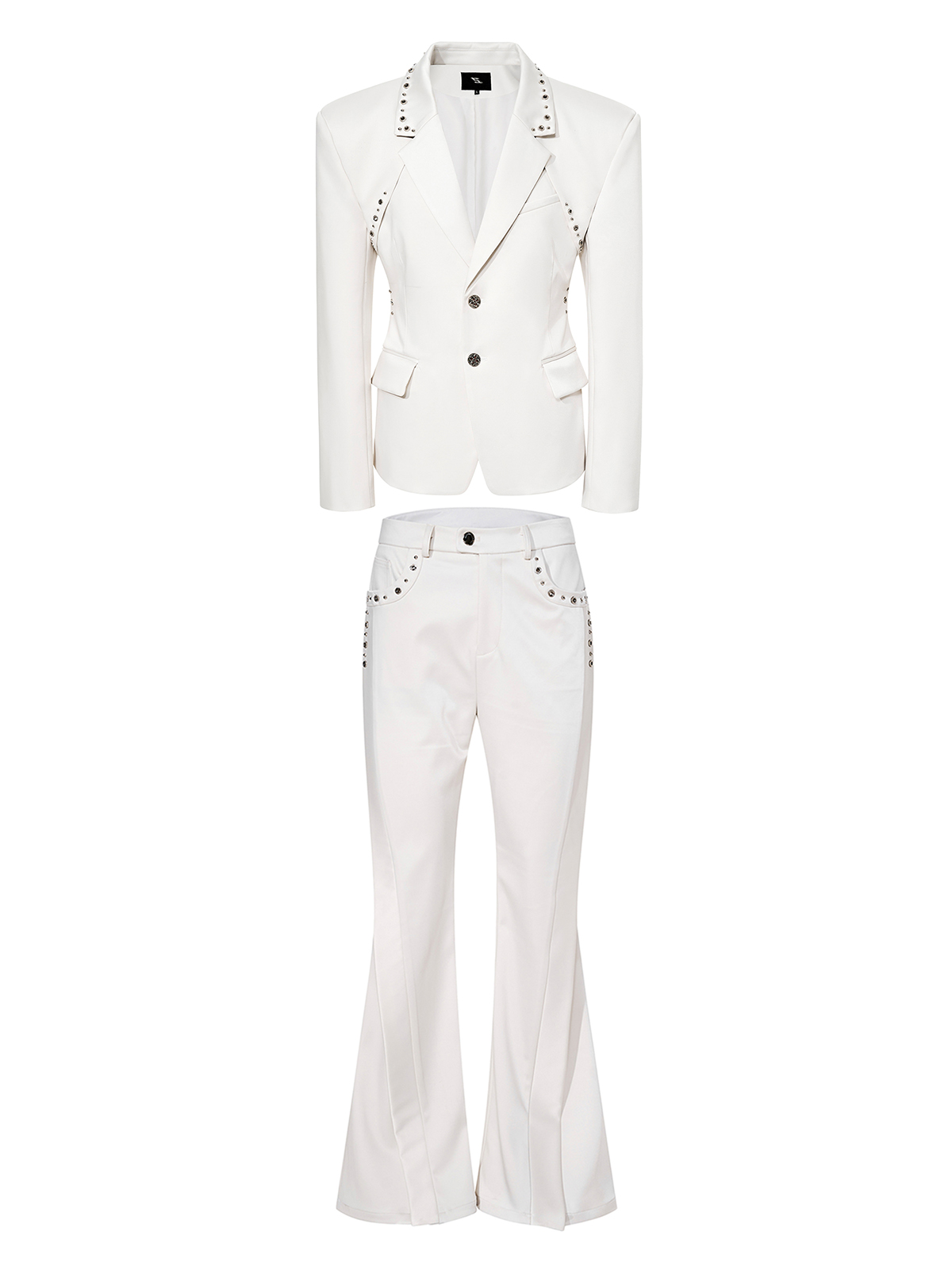 DECONSTRUCTED CINCHED WAIST SUIT SET-WHITE