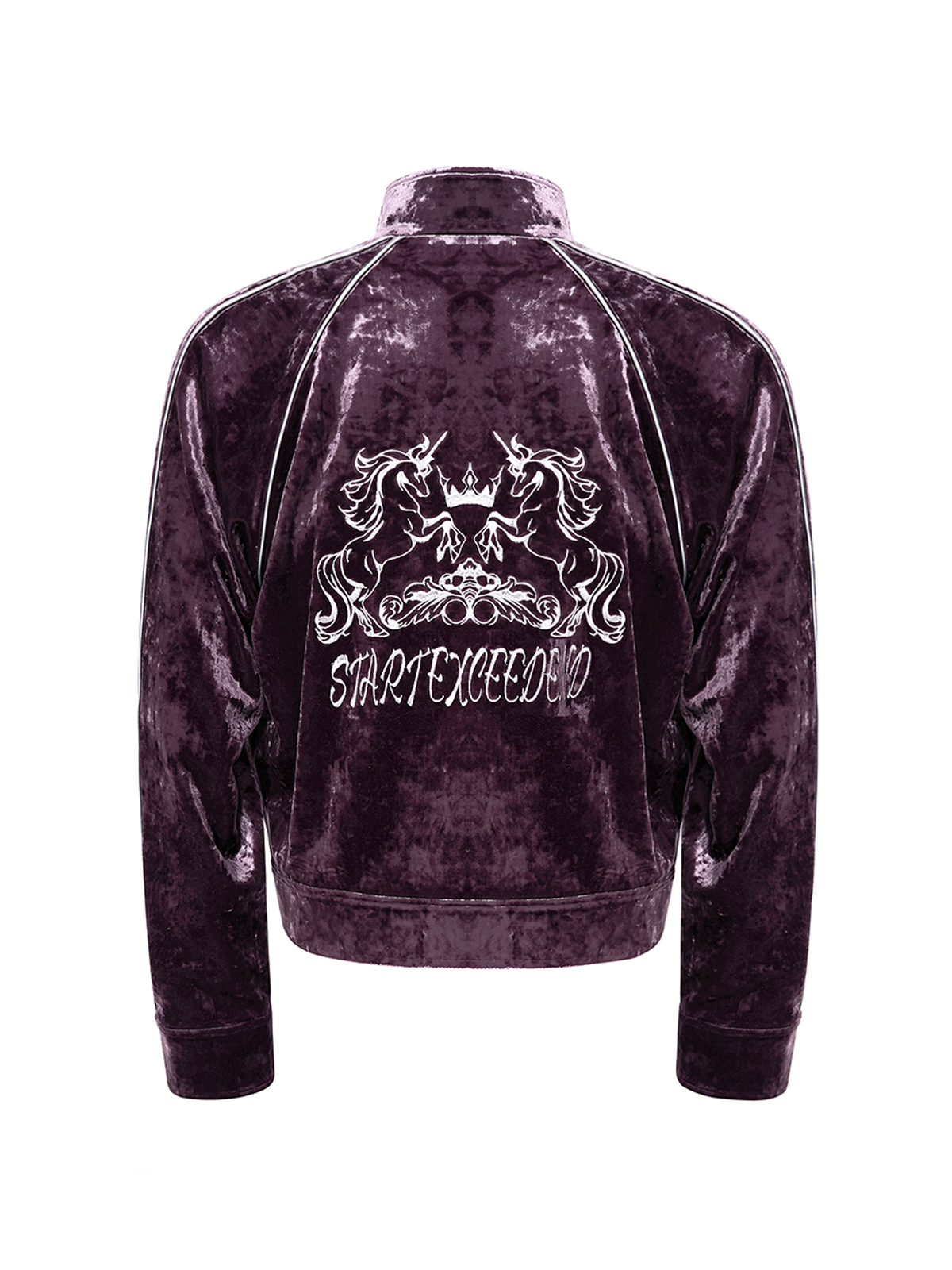 CRUSHED VELVET EMBROIDERED TRACKSUIT SET-PLUM PURPLE