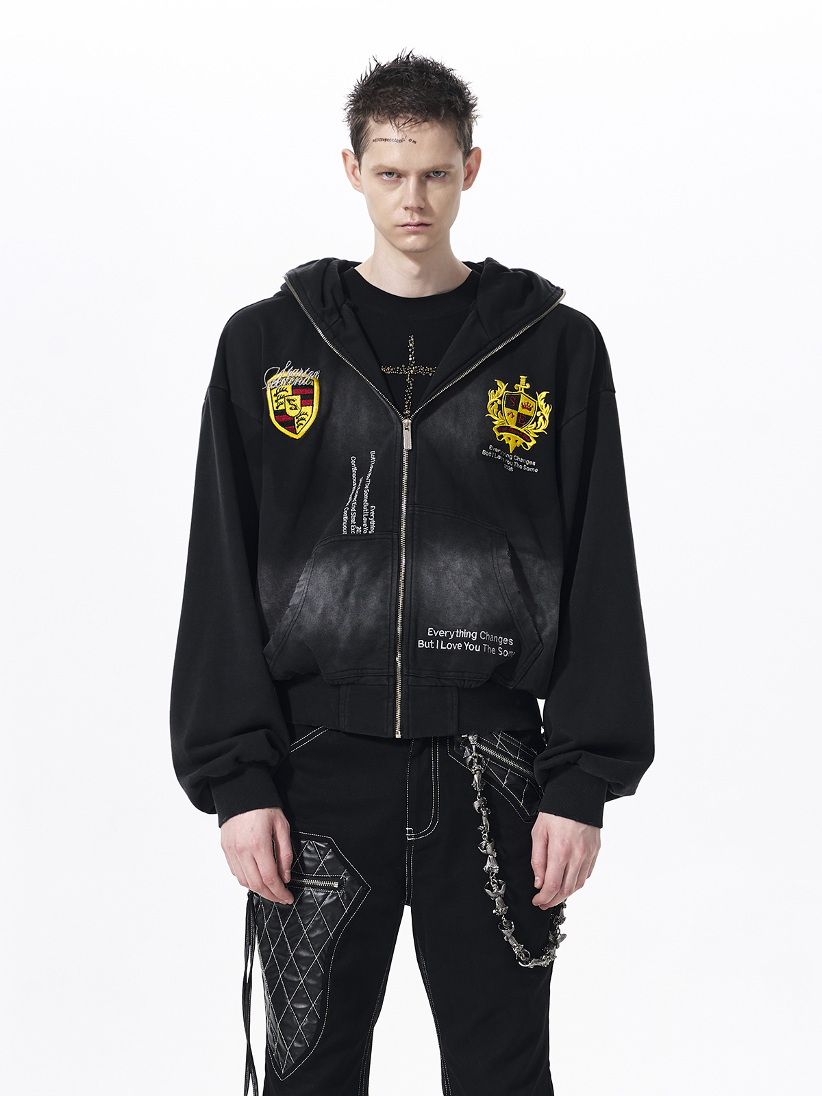 DISTRESSED CREST EMBROIDERY BALACLAVA HOODIE