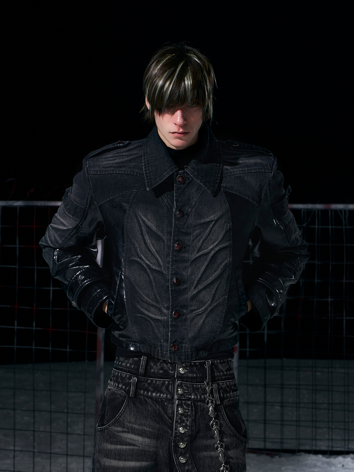 Leather-Panel Fleece-Lined Denim Jacket