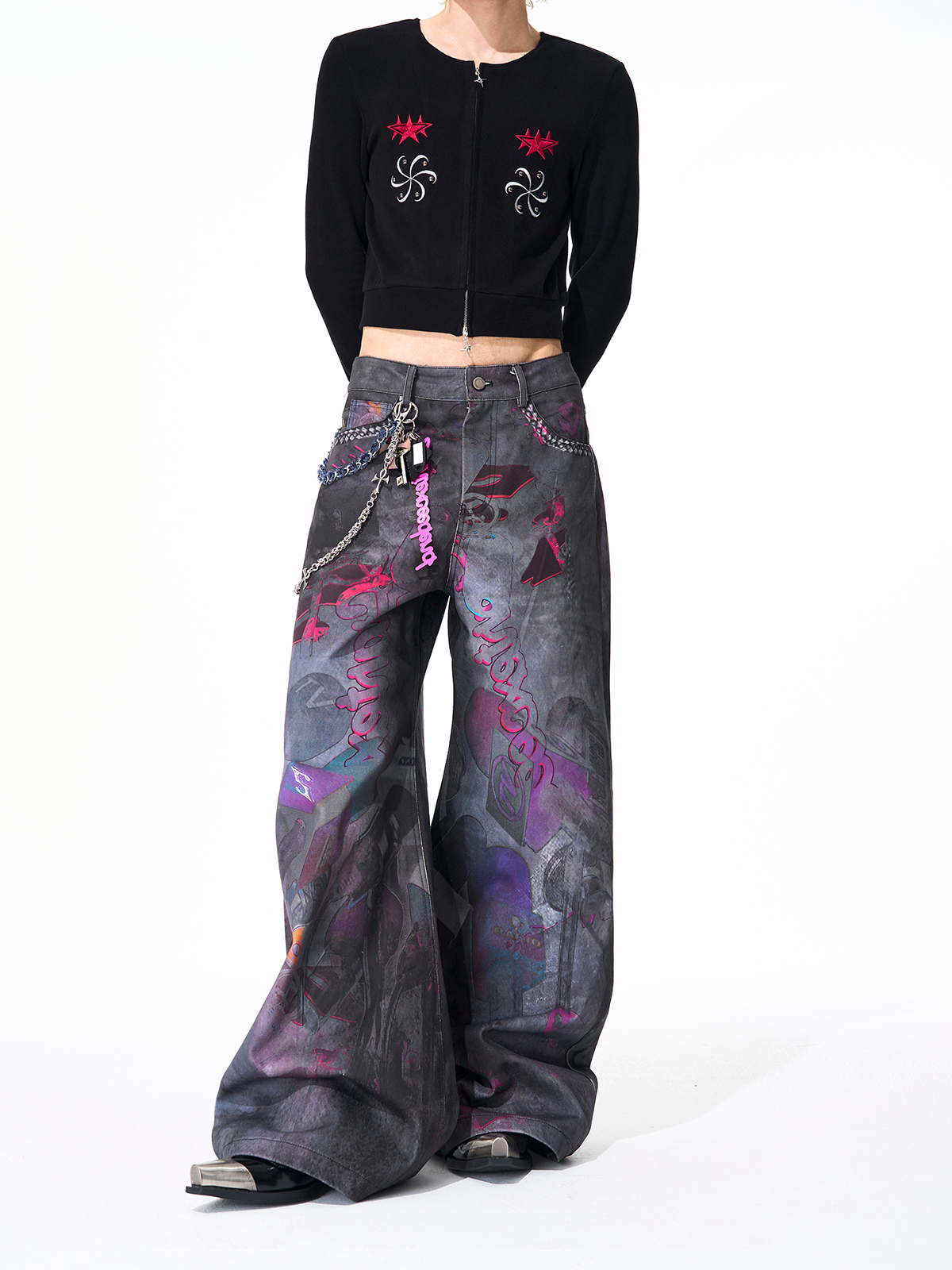 CYBER-GRAFFITI WIDE-LEG JEANS-START EXCEED END