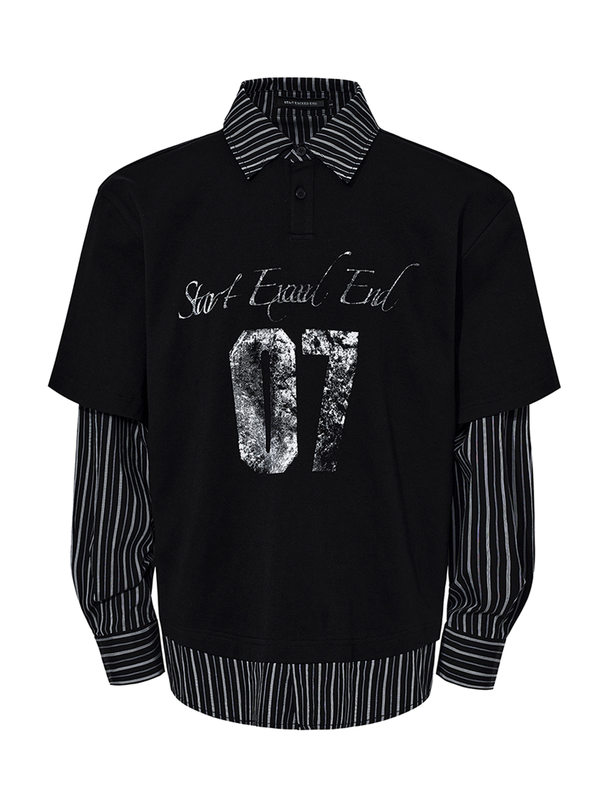 DISTRESSED GRAPHIC LAYERED POLO SHIRT-BLACK